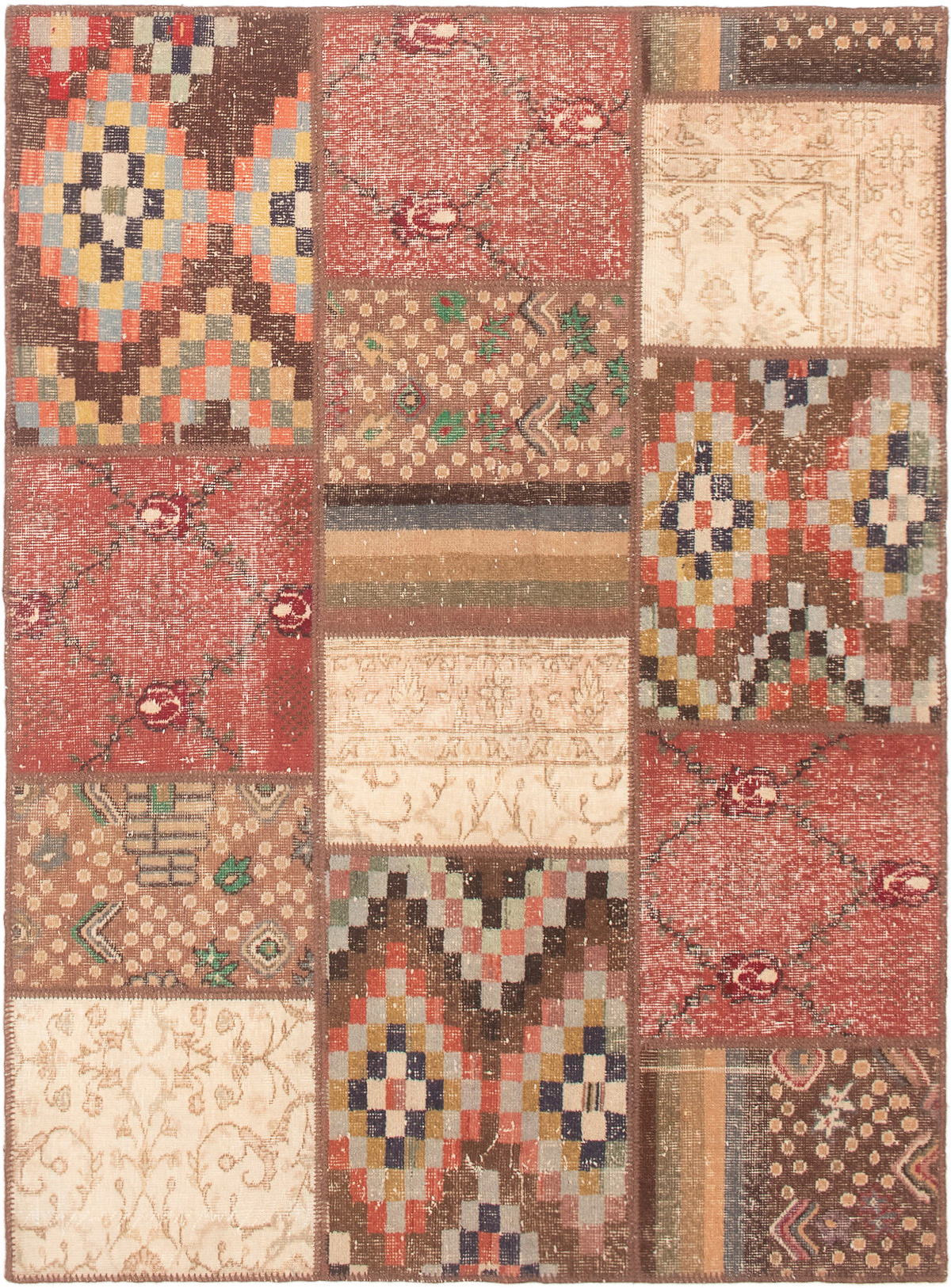 Hand-knotted Vintage Anatolia Patch Brown, Cream Wool Rug 5'0" x 6'10" Size: 5'0" x 6'10"  