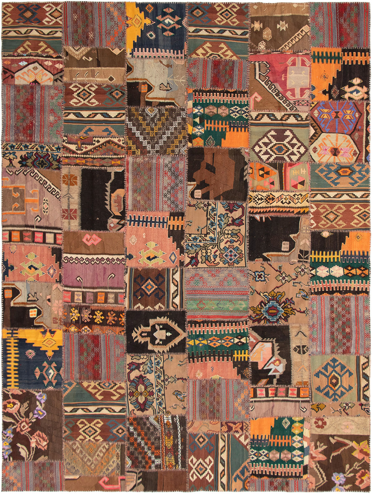 Hand woven Moldovia Patch Tan Wool Kilim 9'7" x 13'0" Size: 9'7" x 13'0"  