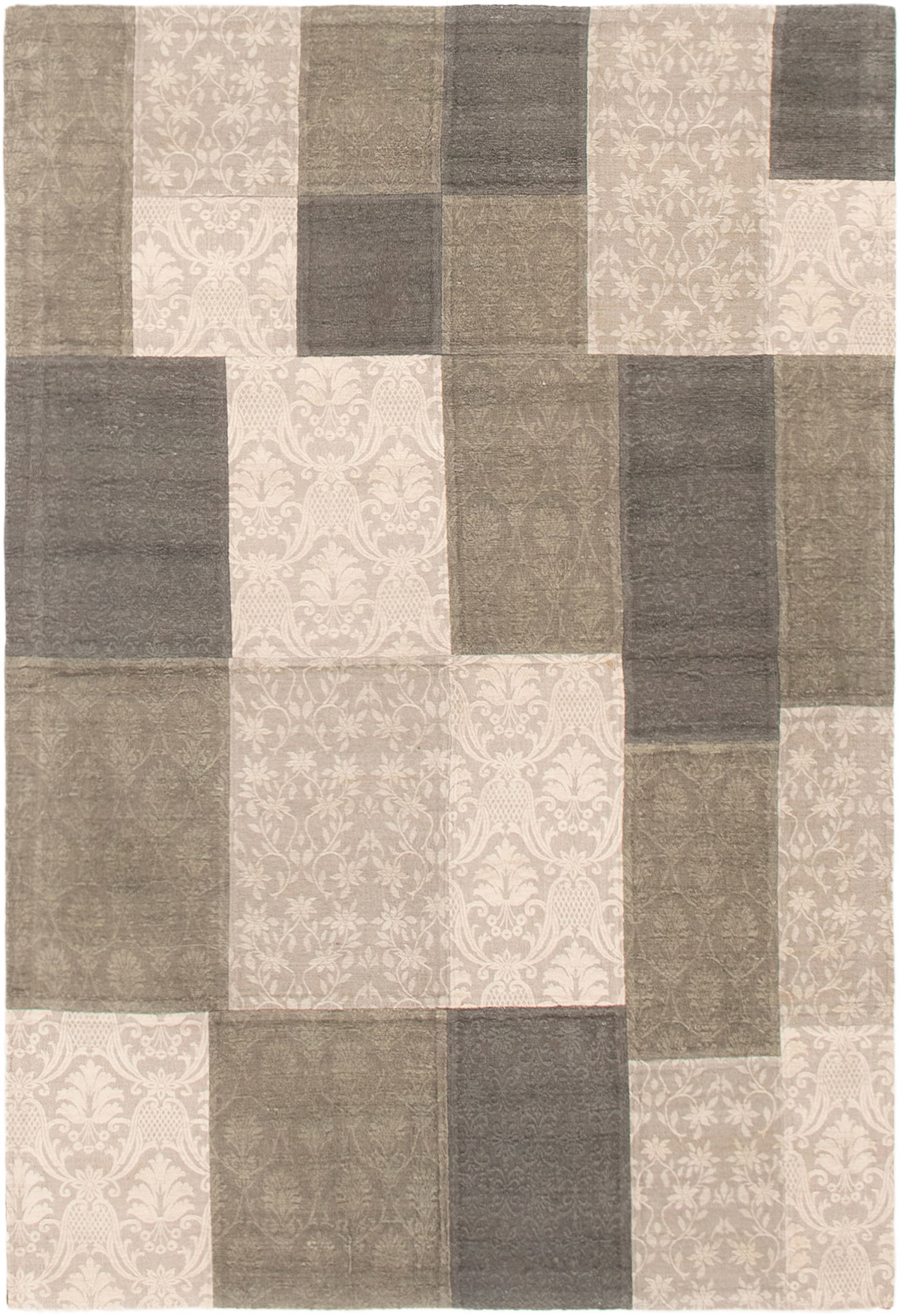 Handmade Collage Grey, Ivory Chenille Rug 3'11" x 6'0" Size: 3'11" x 6'0"  