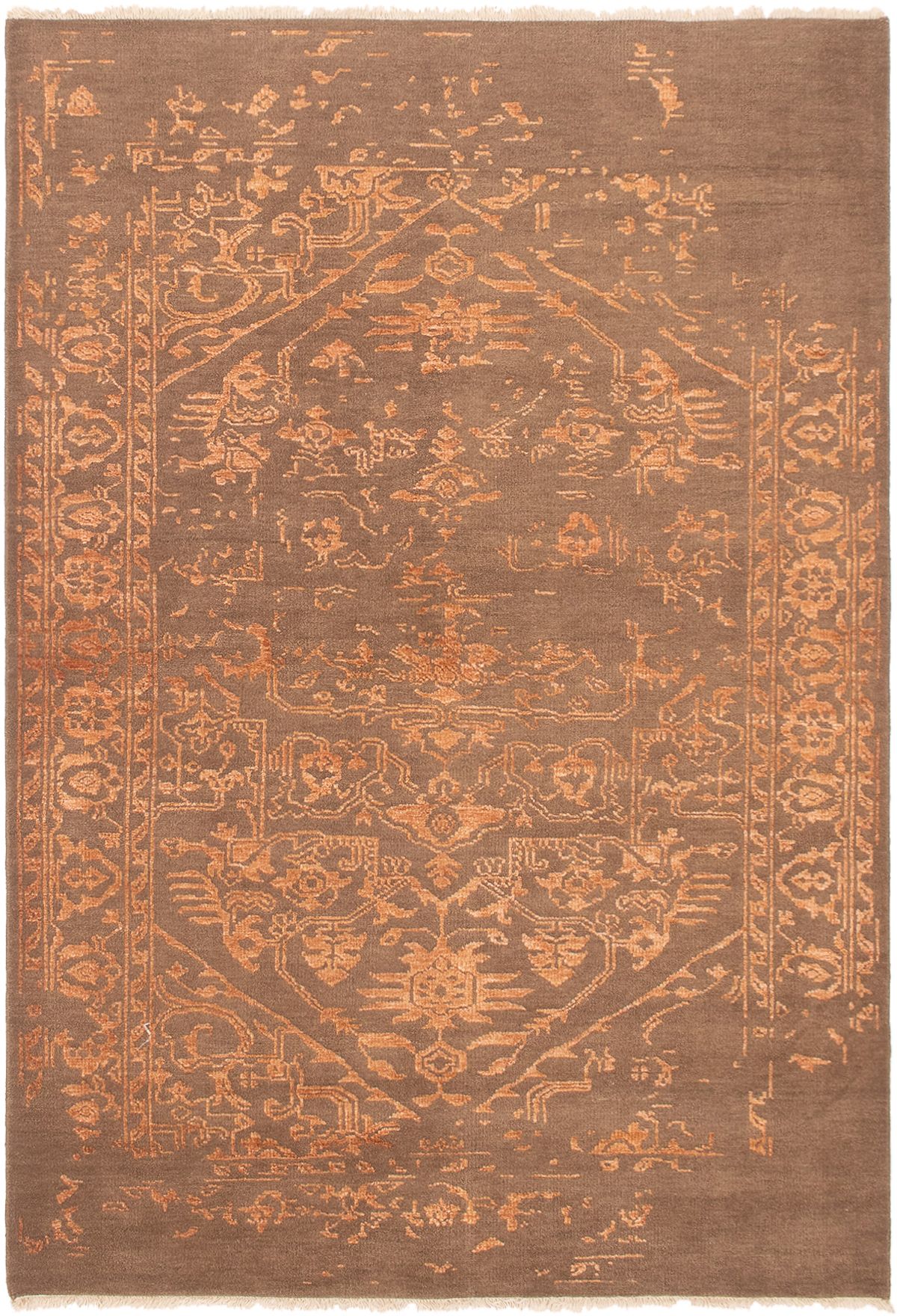 Hand-knotted Finest Ushak Tan Wool Rug 5'5" x 7'8" Size: 5'5" x 7'8"  