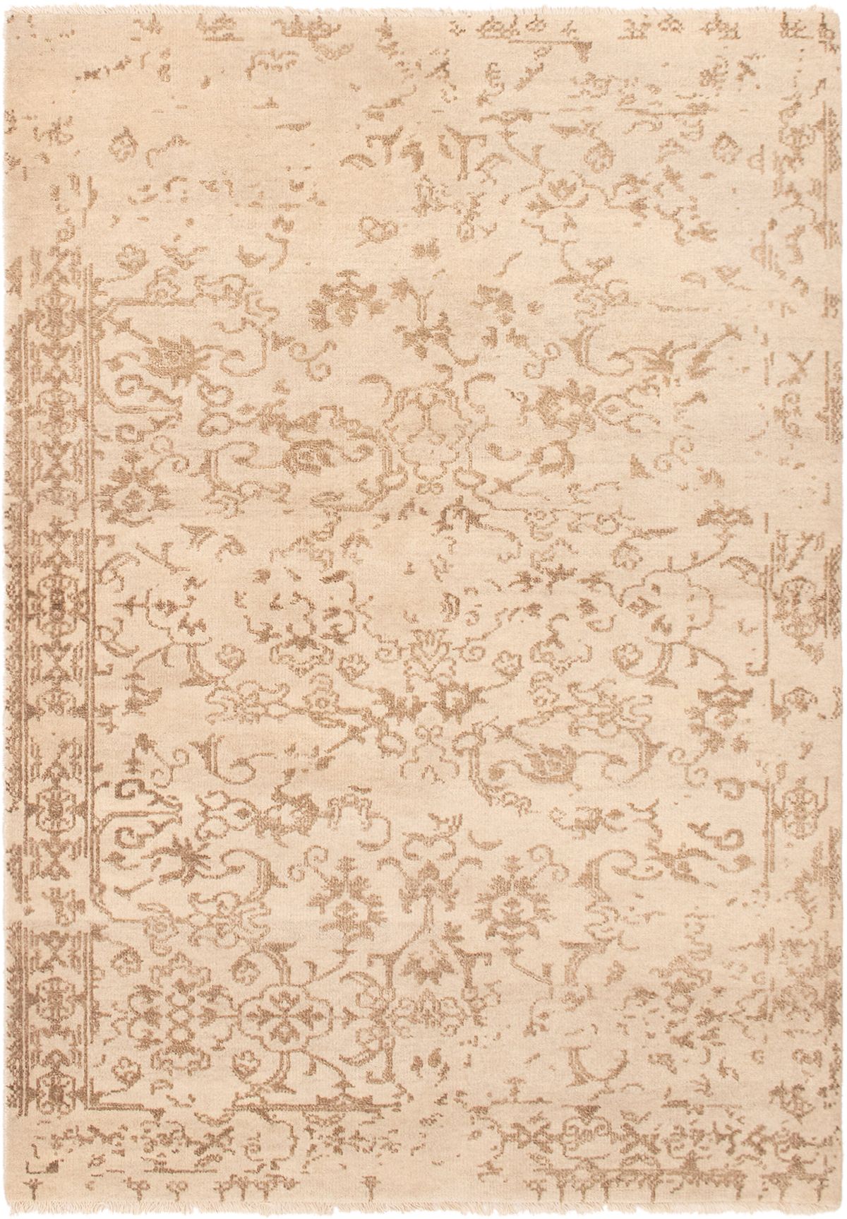 Hand-knotted Finest Ushak Cream Wool Rug 5'5" x 7'7" Size: 5'5" x 7'7"  