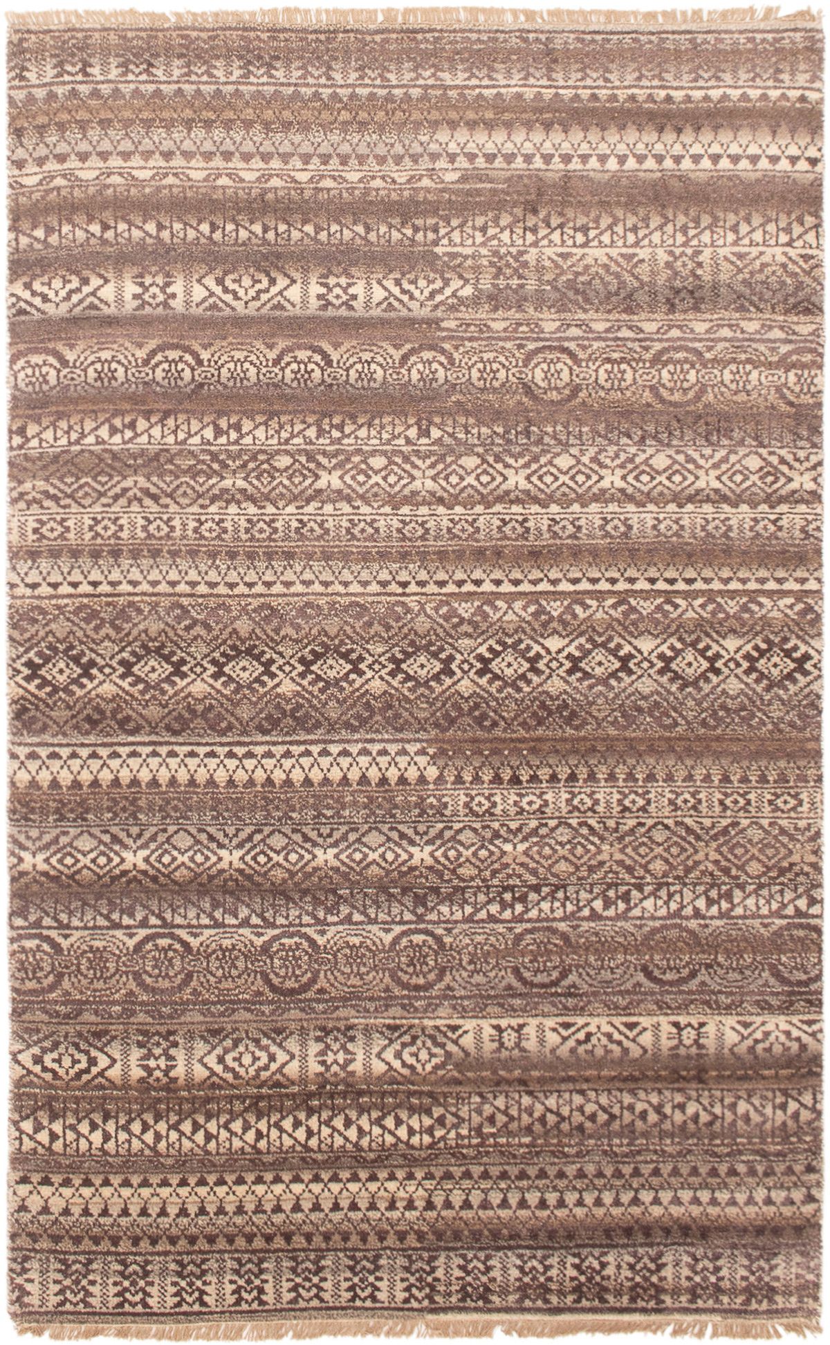 Hand-knotted Tangier Dark Brown Wool Rug 4'11" x 7'11" Size: 4'11" x 7'11"  