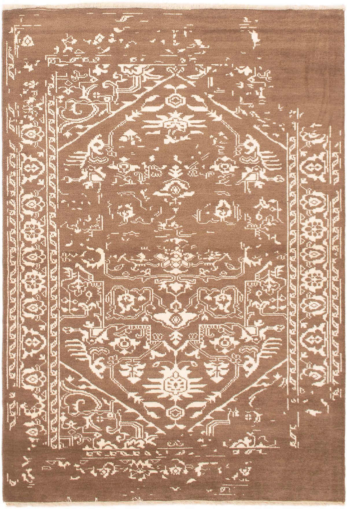 Hand-knotted Finest Ushak Tan Wool Rug 5'3" x 7'7" Size: 5'3" x 7'7"  