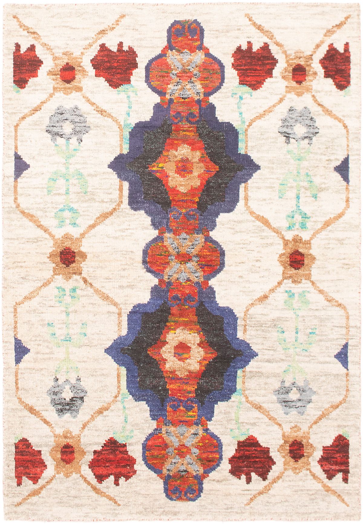 Hand-knotted Sari Silk Cream  Rug 5'1" x 7'5" Size: 5'1" x 7'5"  