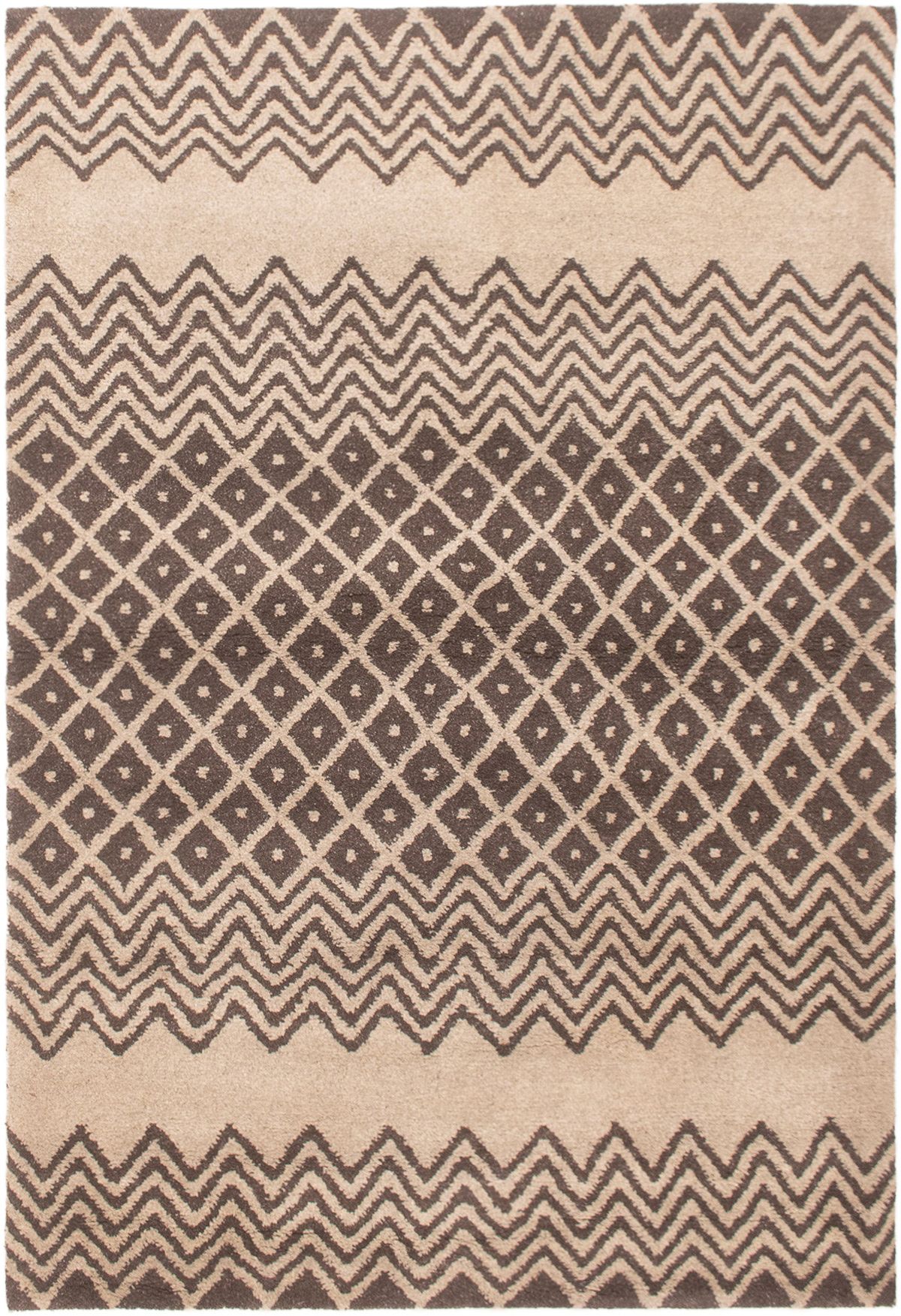 Hand-knotted Tangier Dark Brown,  Wool Rug 5'5" x 8'0" Size: 5'5" x 8'0"  