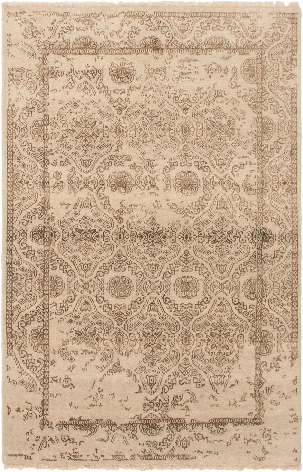 Hand-knotted Finest Ushak Cream Wool Rug 5'0" x 7'9" Size: 5'0" x 7'9"  