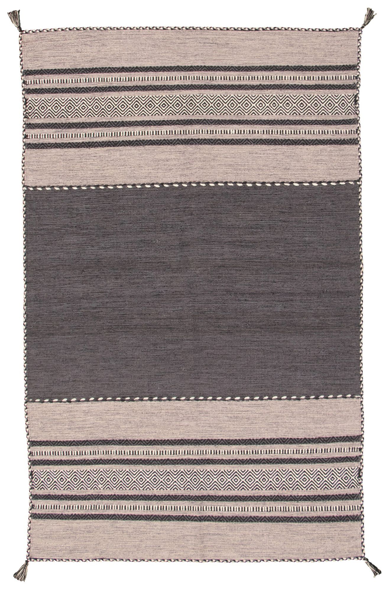 Hand woven Bold and Colorful I Black, Grey Wool Kilim 5'0" x 8'0" Size: 5'0" x 8'0"  
