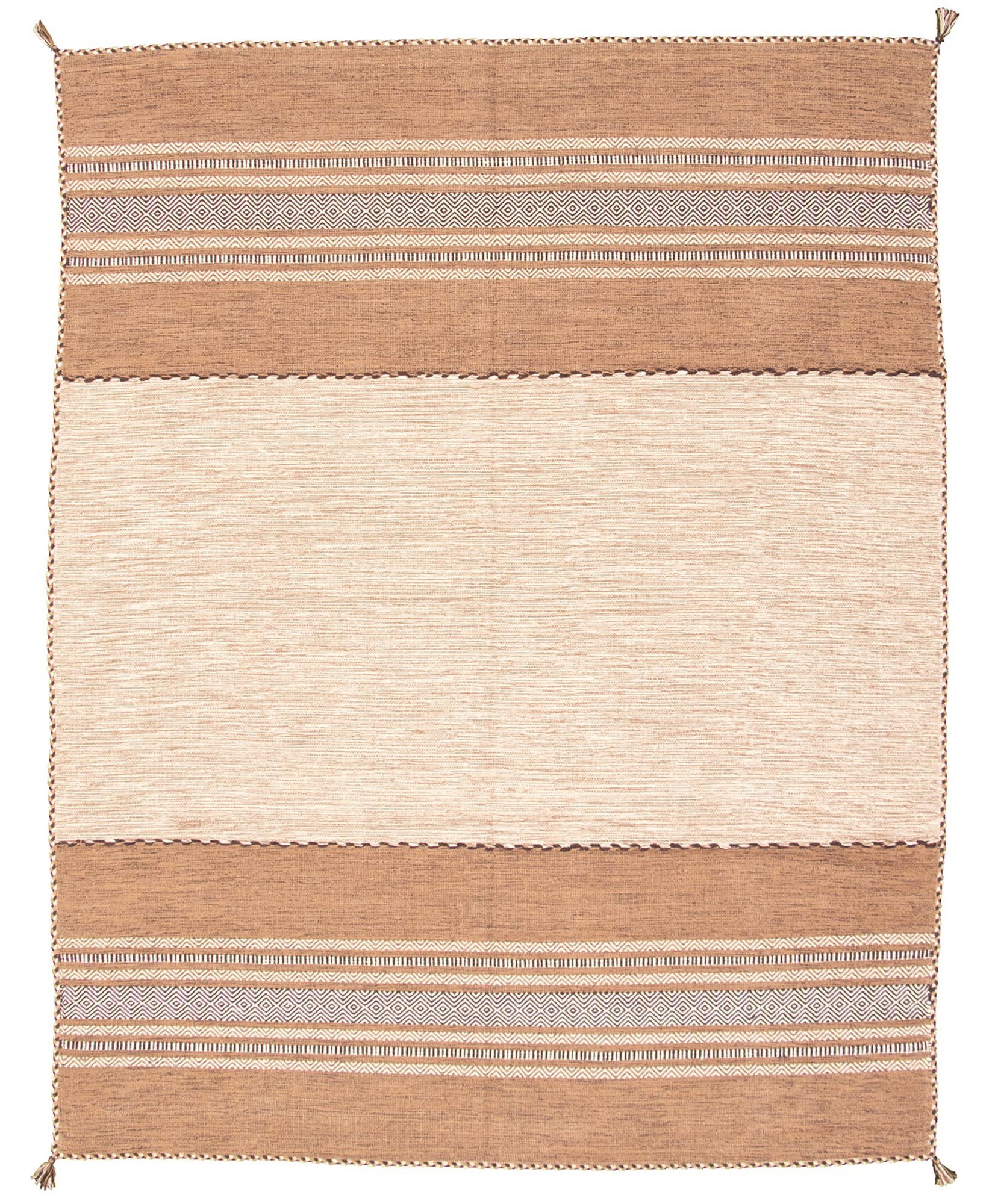 Hand woven Bold and Colorful I Tan Wool Kilim 8'0" x 10'0" Size: 8'0" x 10'0"  