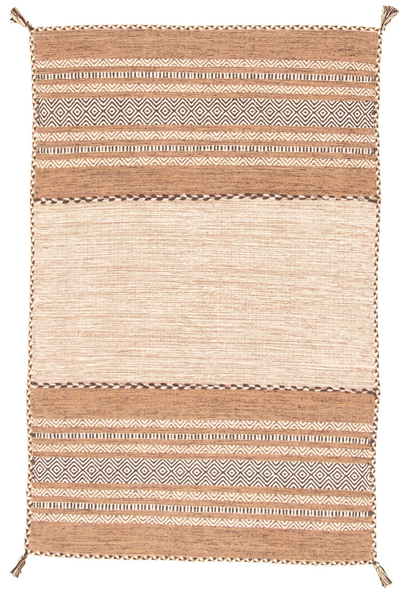 Hand woven Bold and Colorful I Tan Wool Kilim 4'0" x 6'0" Size: 4'0" x 6'0"  