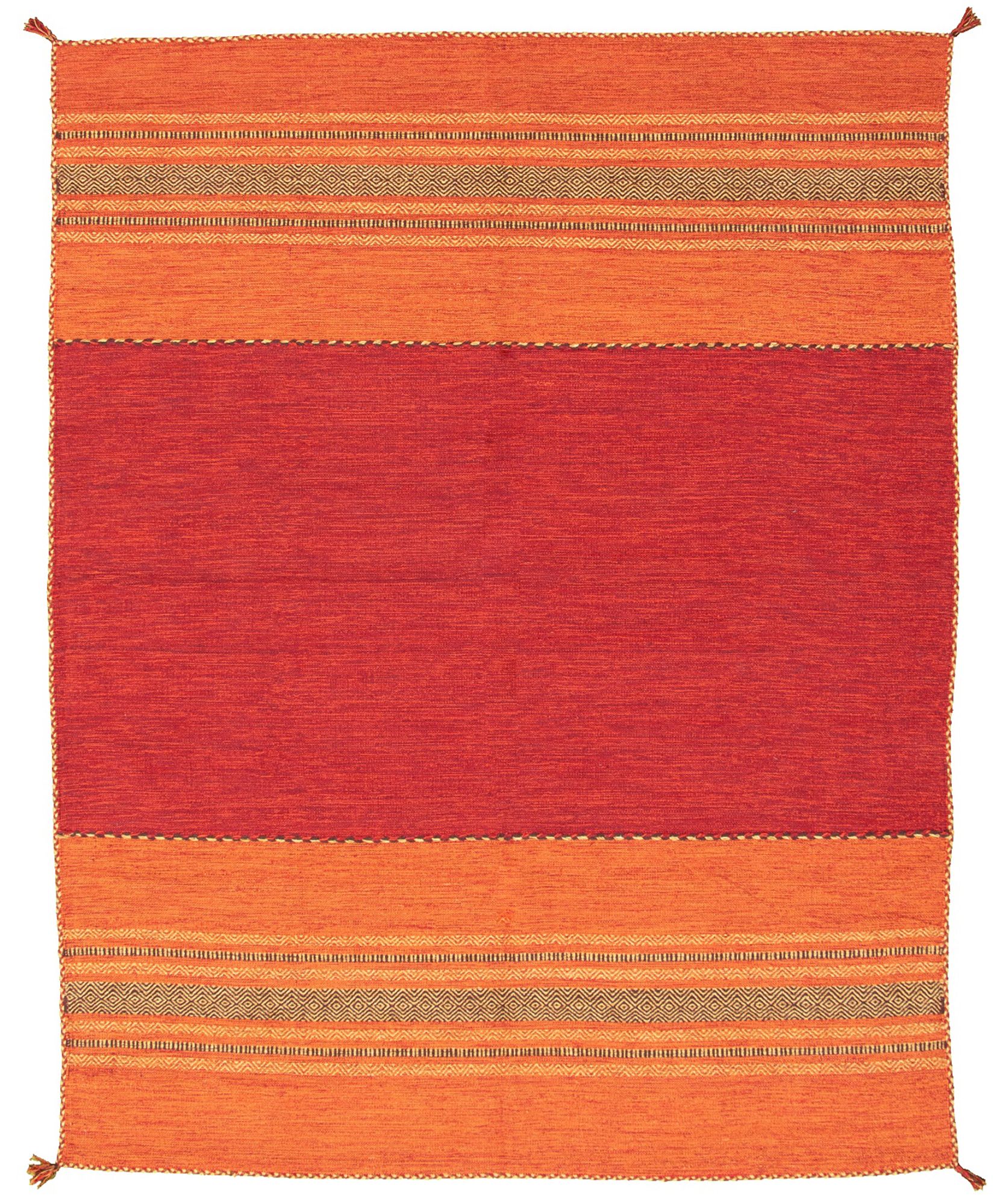Hand woven Bold and Colorful I Red Wool Kilim 8'0" x 10'0" Size: 8'0" x 10'0"  