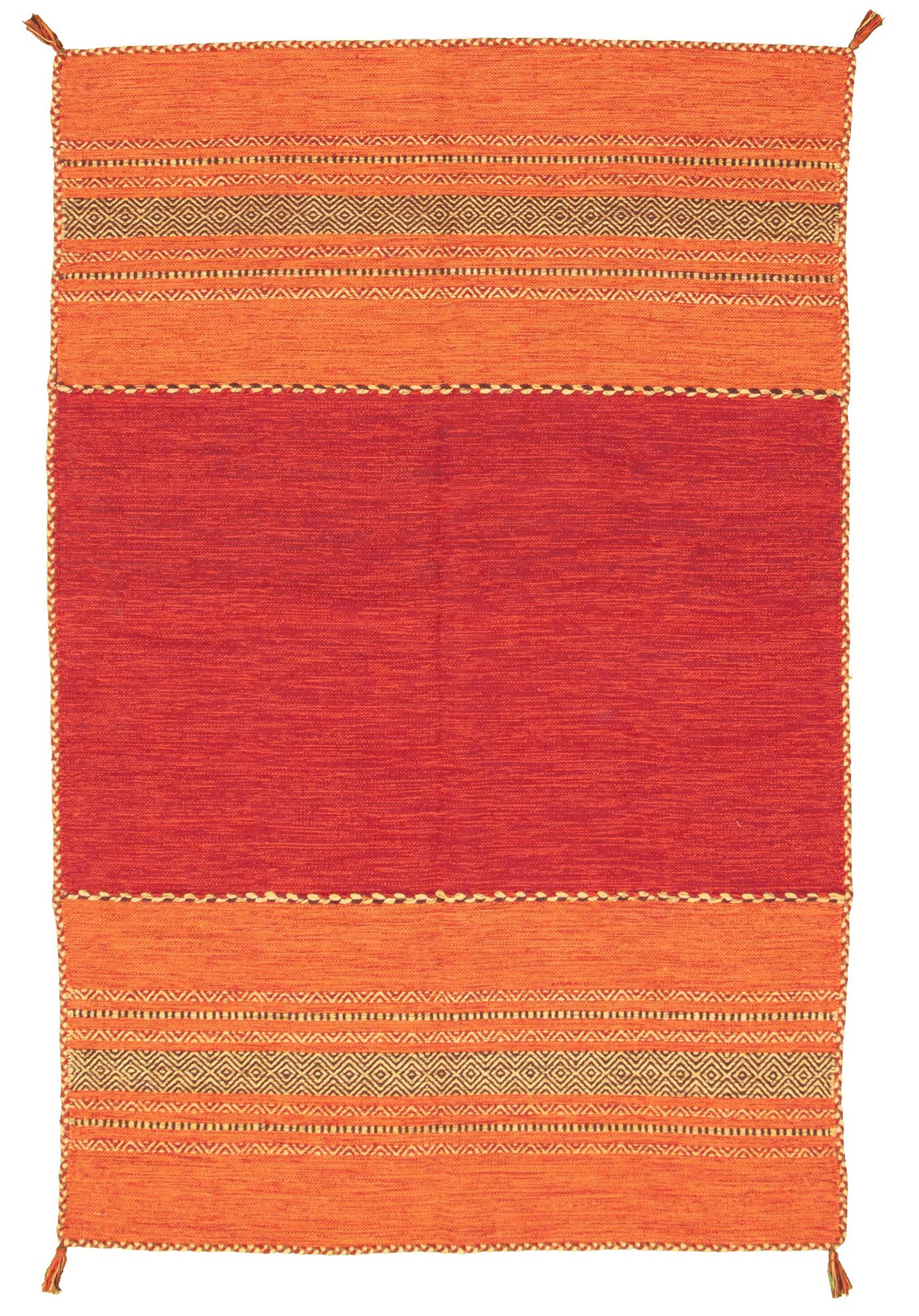 Hand woven Bold and Colorful I Red Wool Kilim 5'0" x 8'0" Size: 5'0" x 8'0"  