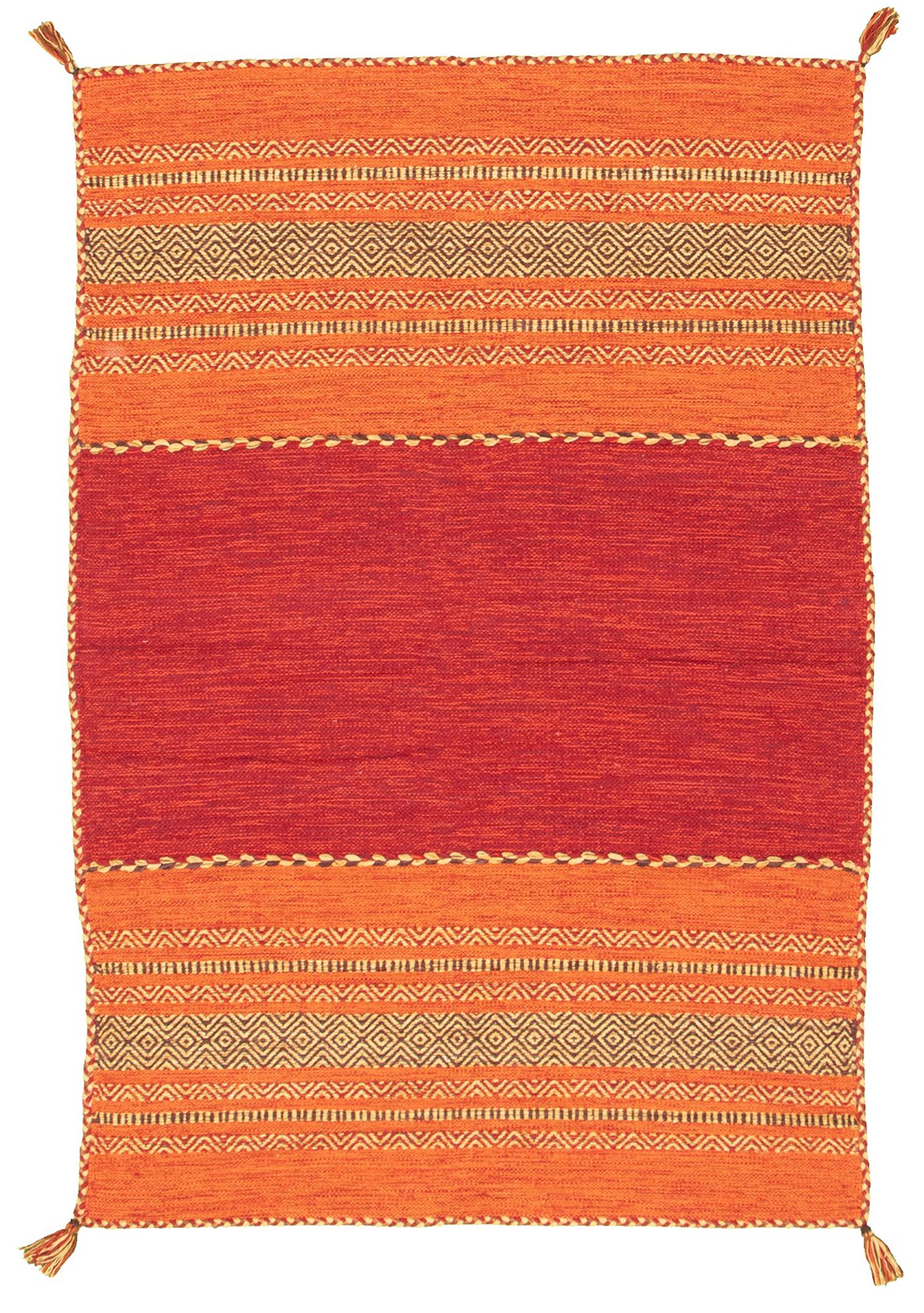 Hand woven Bold and Colorful I Red Wool Kilim 4'0" x 6'0" Size: 4'0" x 6'0"  