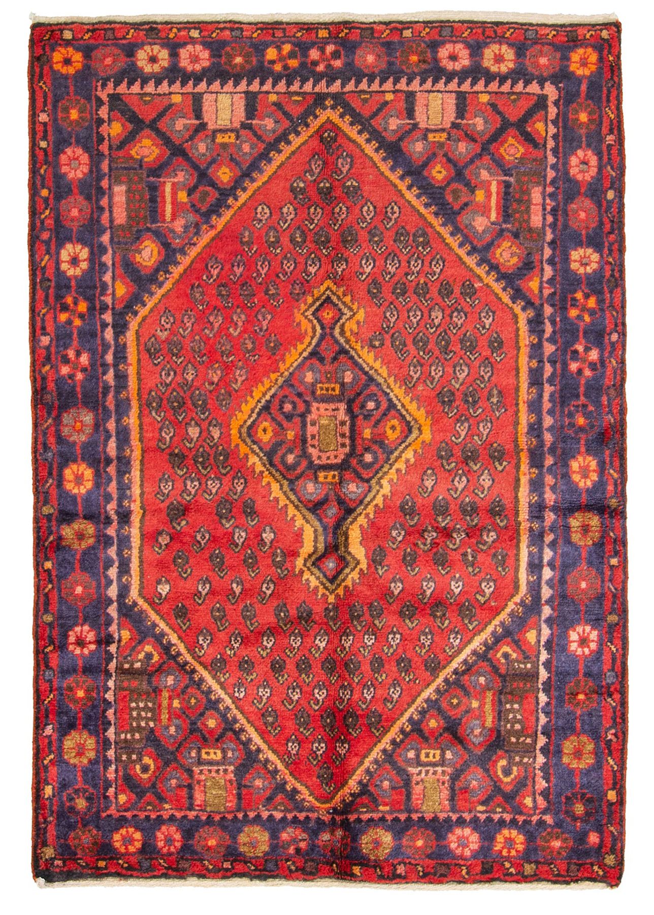Hand-knotted Hamadan  Wool Rug 3'9" x 5'4"  Size: 3'9" x 5'4"  