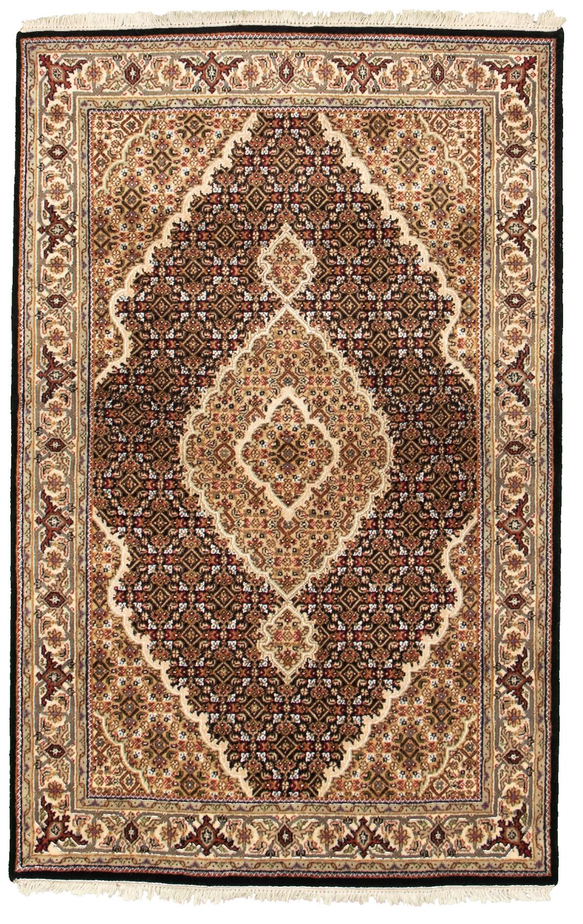 Hand-knotted Tabriz Haj Jalili Black Wool/Silk Rug 4'0" x 6'0" Size: 4'0" x 6'0"  