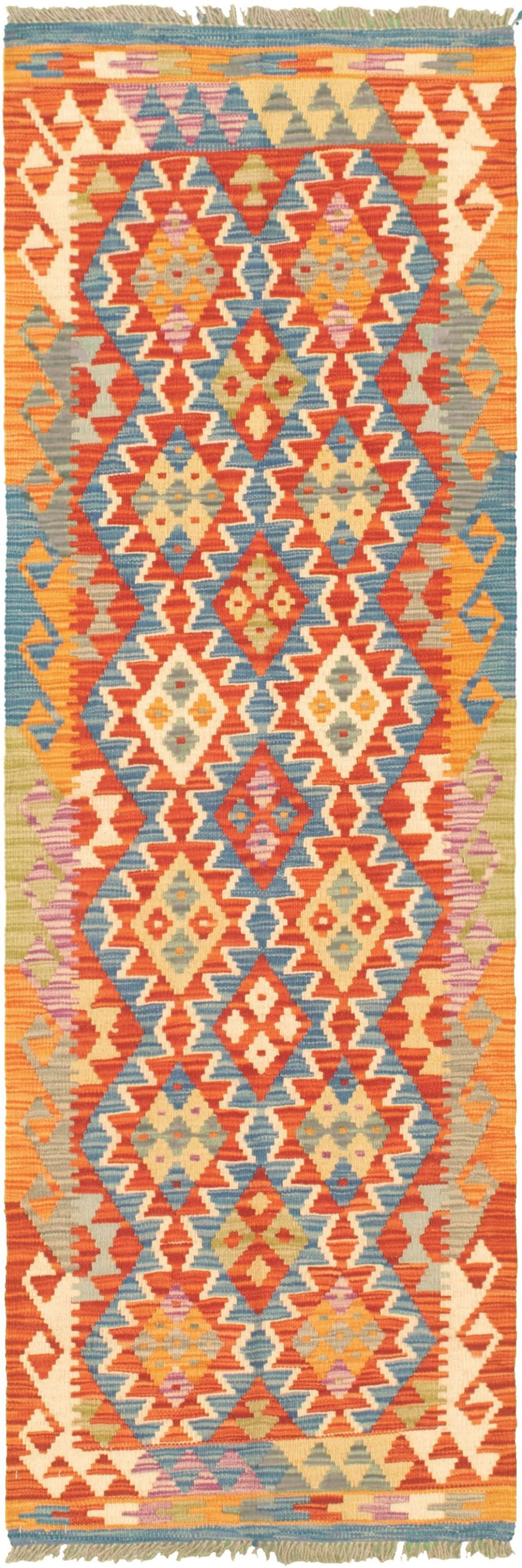 Hand woven Bold and Colorful  Dark Copper Wool Kilim 2'0" x 6'7" Size: 2'0" x 6'7"  