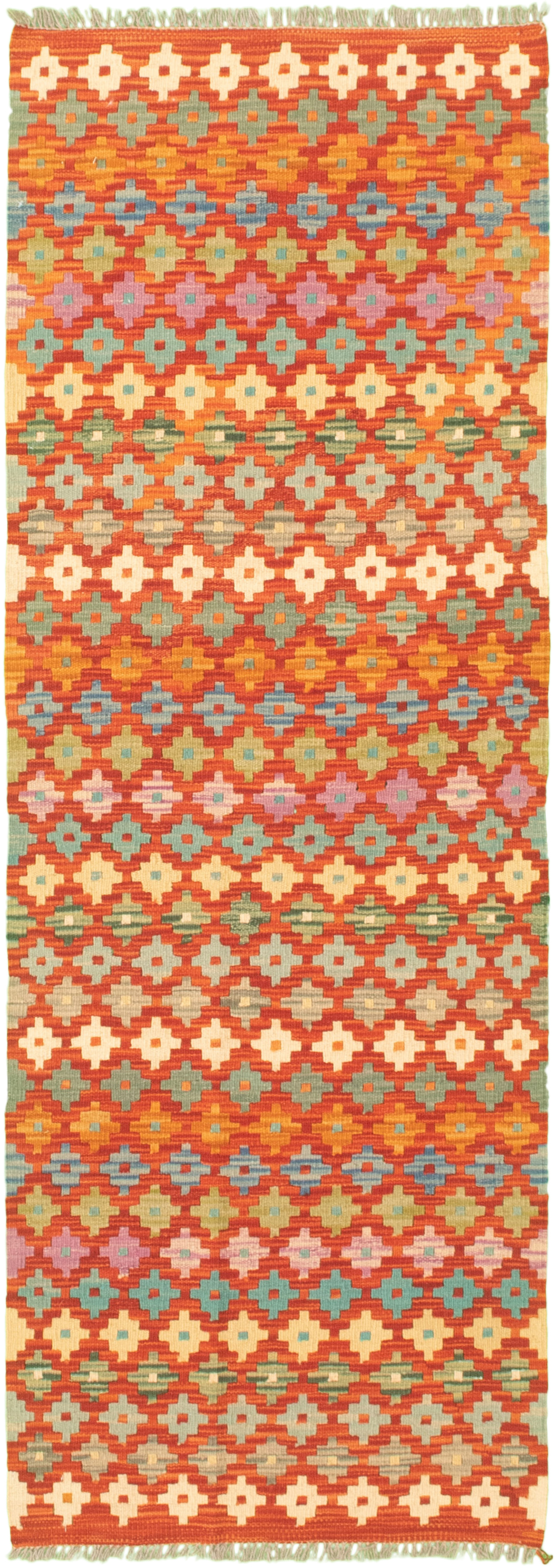 Hand woven Bold and Colorful  Dark Copper Wool Kilim 2'1" x 6'4" Size: 2'1" x 6'4"  