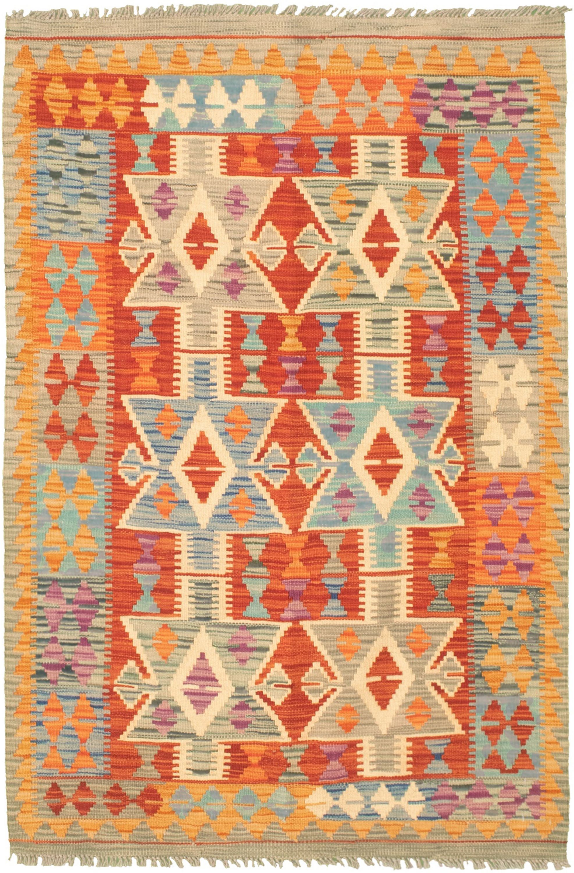 Hand woven Bold and Colorful  Dark Copper Wool Kilim 3'3" x 5'0" Size: 3'3" x 5'0"  