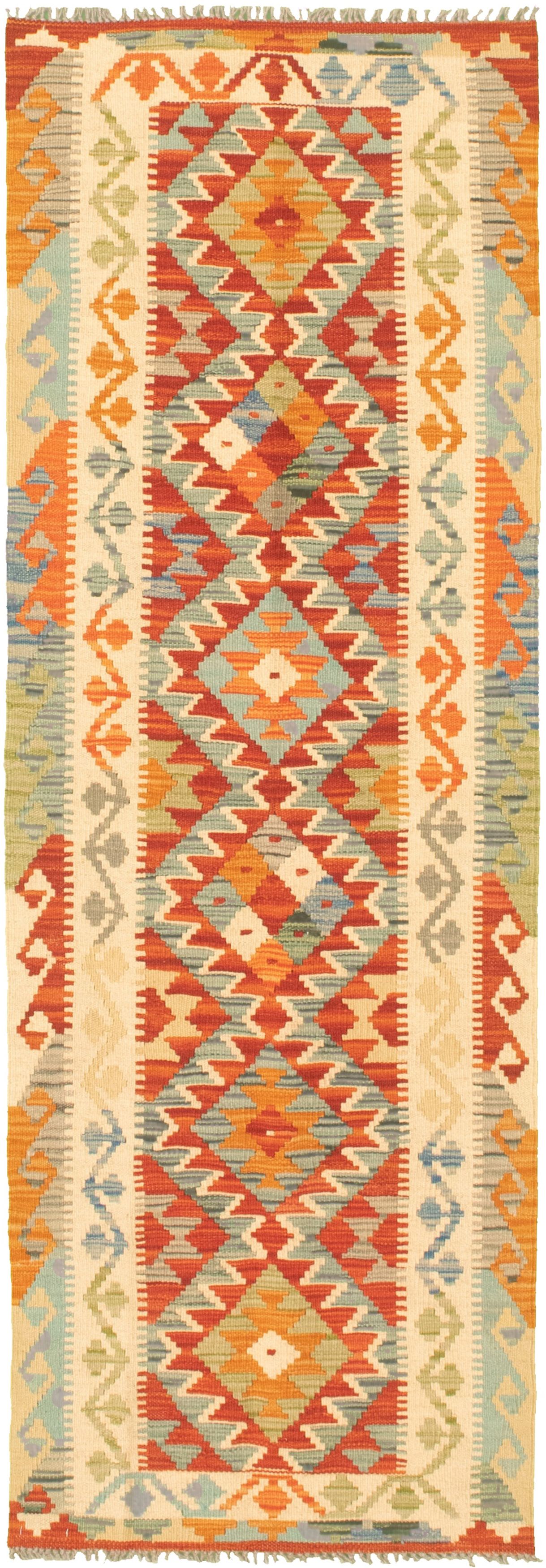 Hand woven Bold and Colorful  Dark Copper Wool Kilim 2'1" x 6'6" Size: 2'1" x 6'6"  