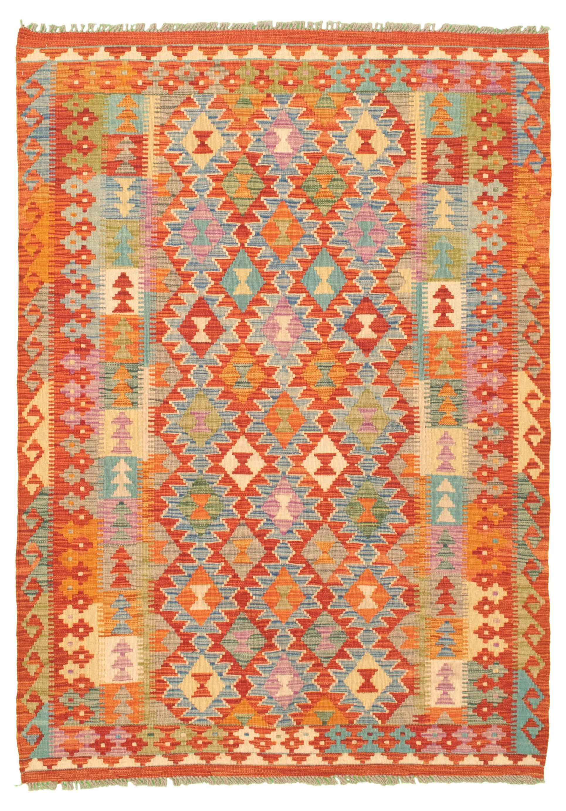 Hand woven Bold and Colorful  Dark Copper Wool Kilim 4'5" x 6'3" Size: 4'5" x 6'3"  