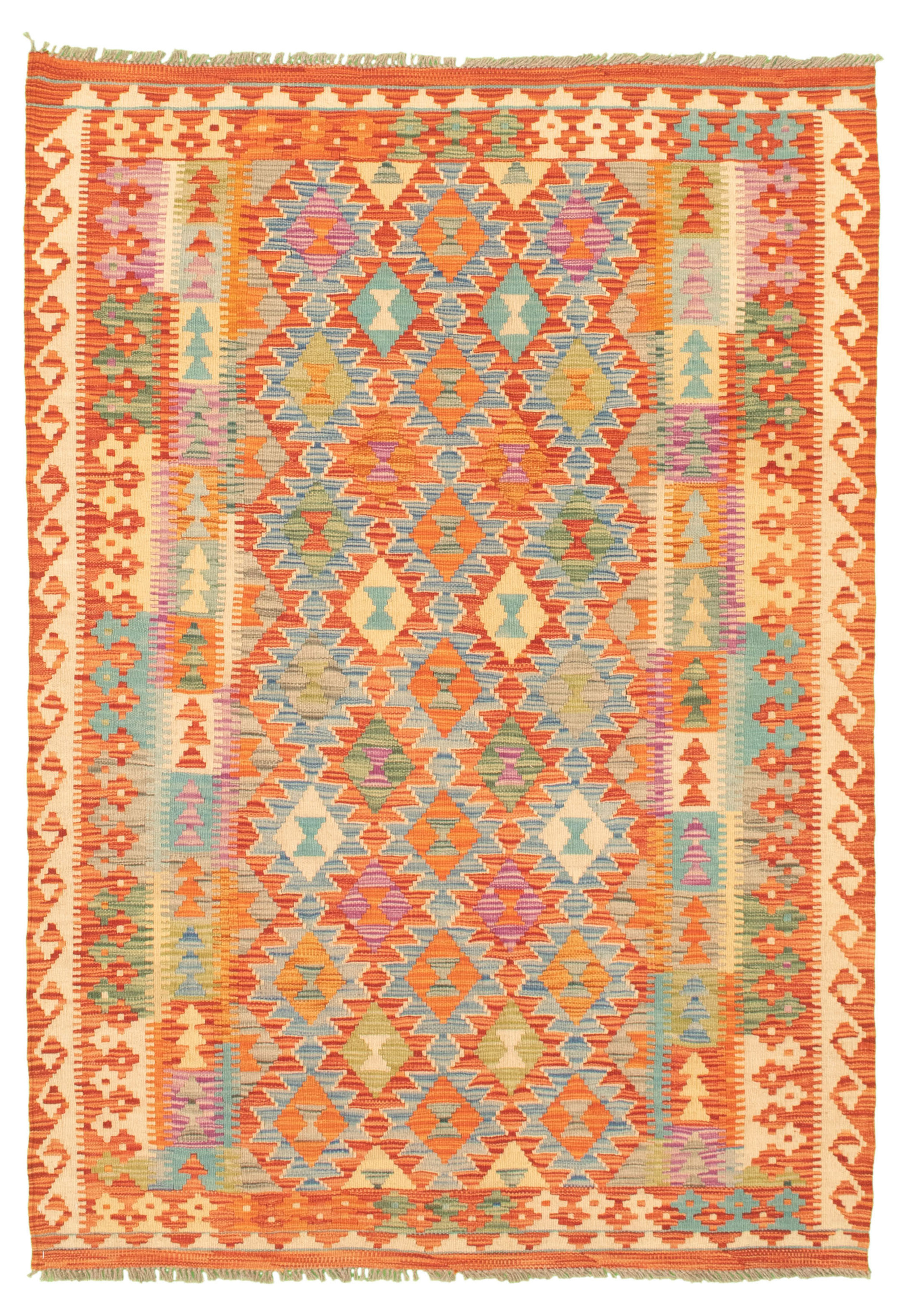 Hand woven Bold and Colorful  Dark Copper Wool Kilim 4'4" x 6'4" Size: 4'4" x 6'4"  