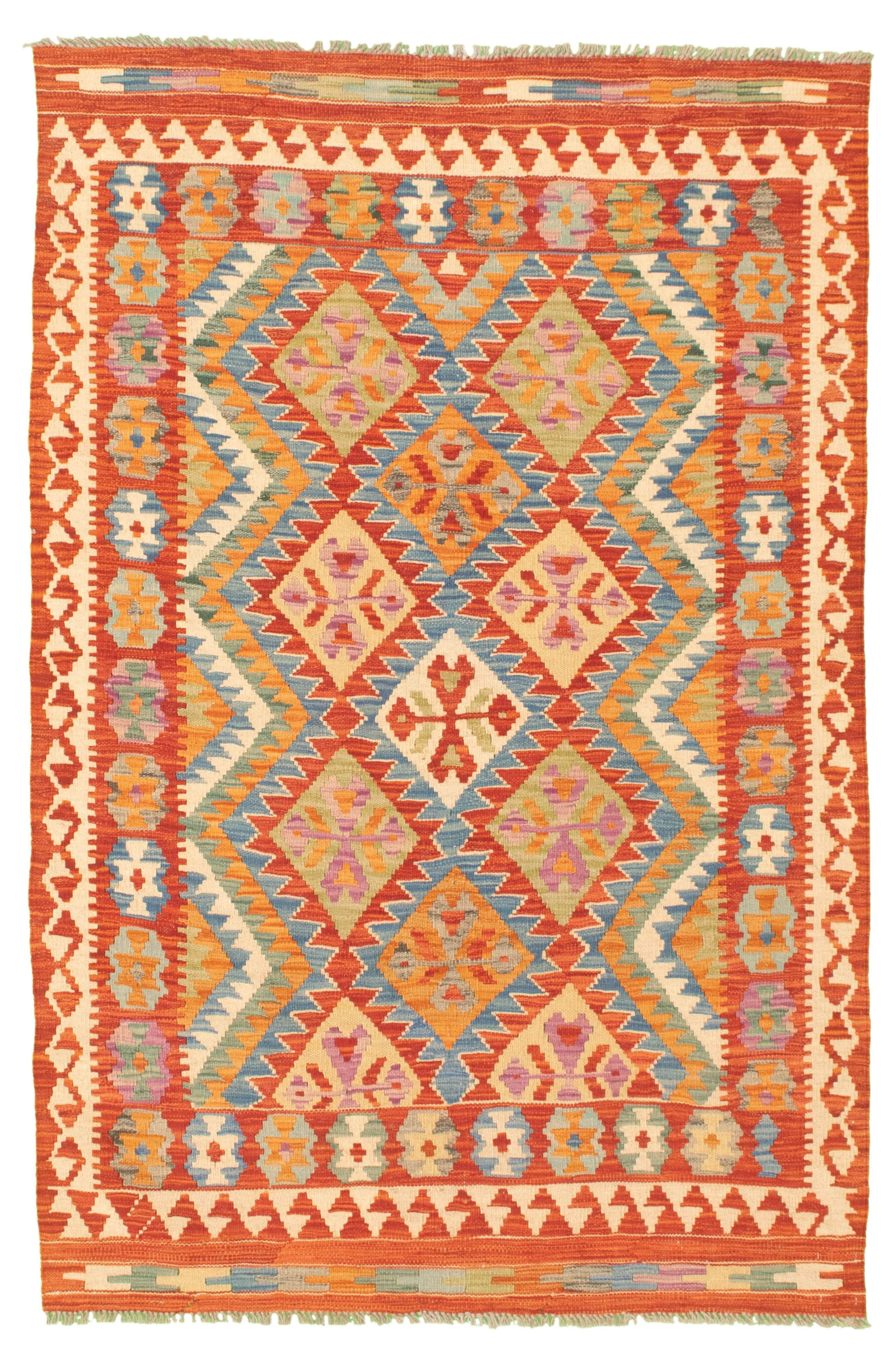 Hand woven Bold and Colorful  Dark Copper Wool Kilim 4'4" x 6'5" Size: 4'4" x 6'5"  