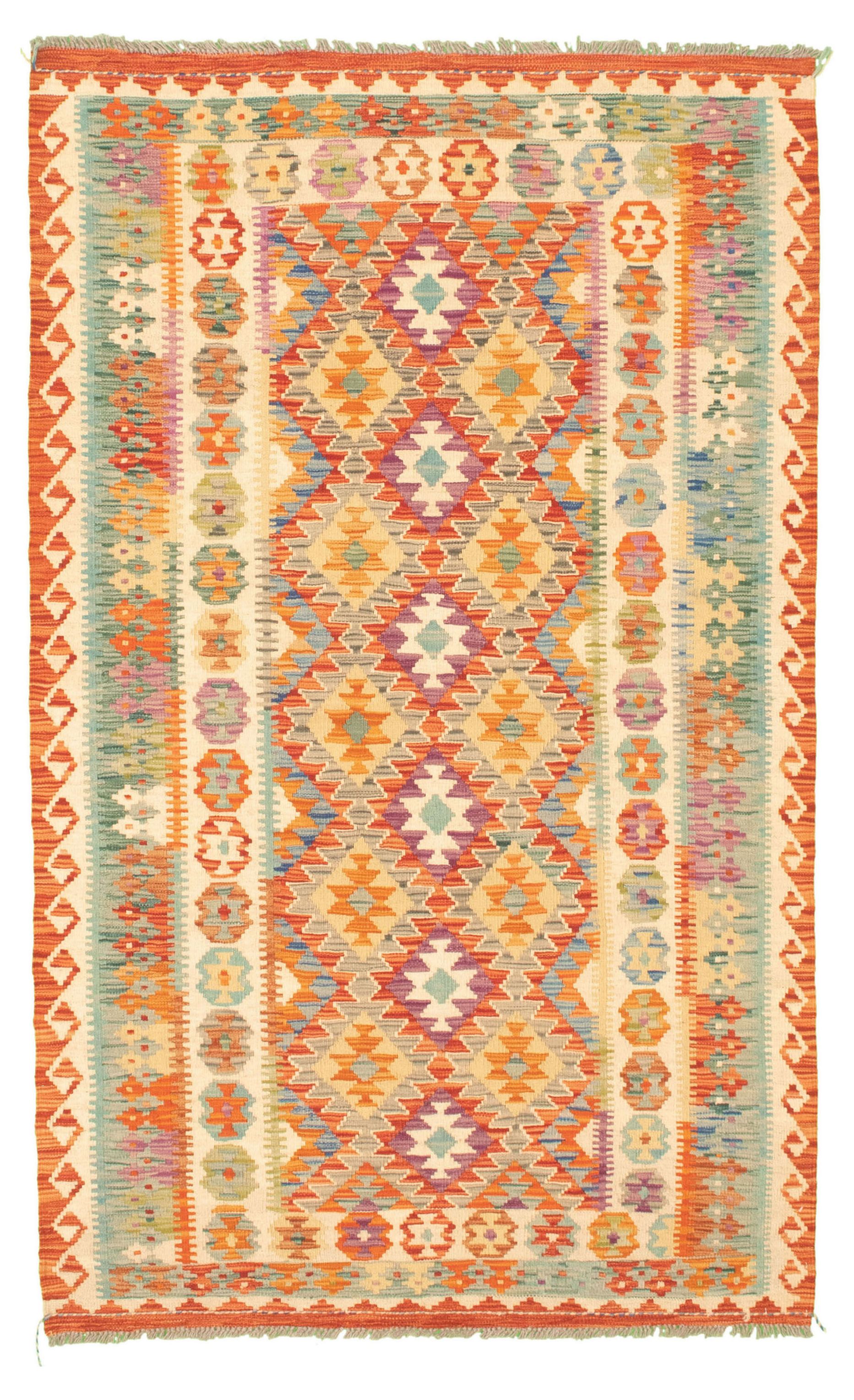 Hand Woven Bold And Colorful Cream Wool Kilim 4