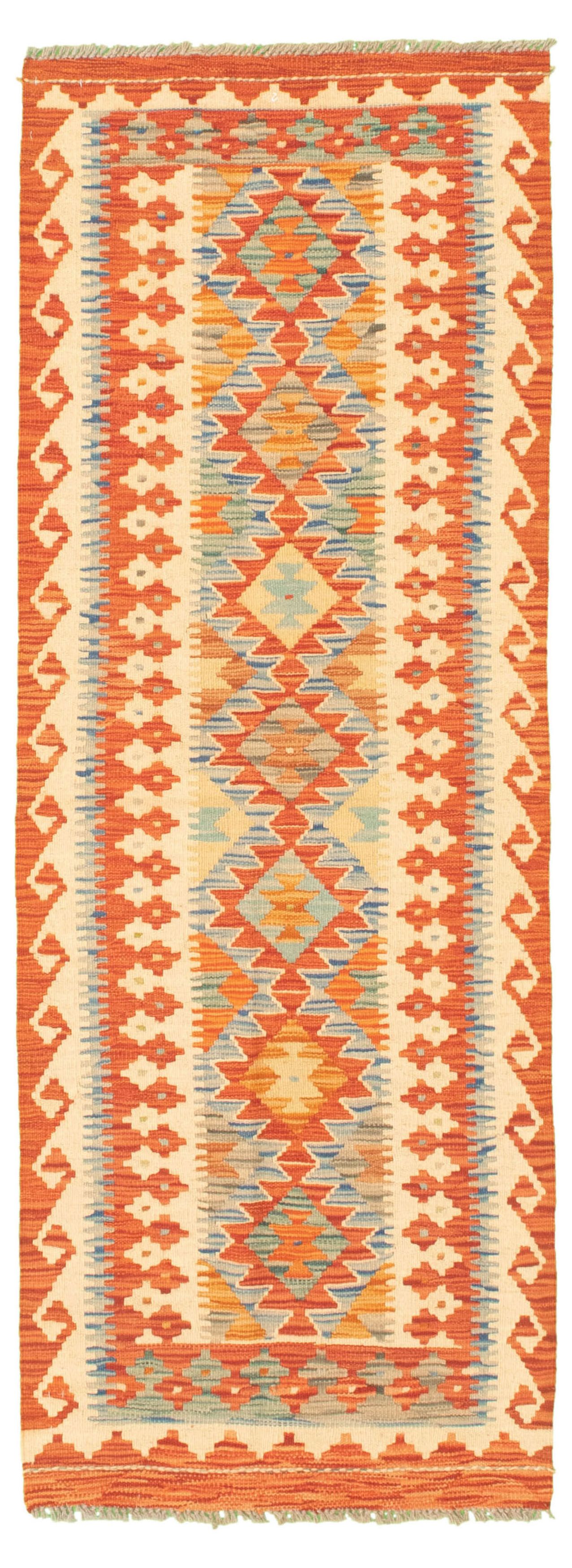 Hand woven Bold and Colorful  Dark Copper Wool Kilim 2'3" x 6'4" Size: 2'3" x 6'4"  