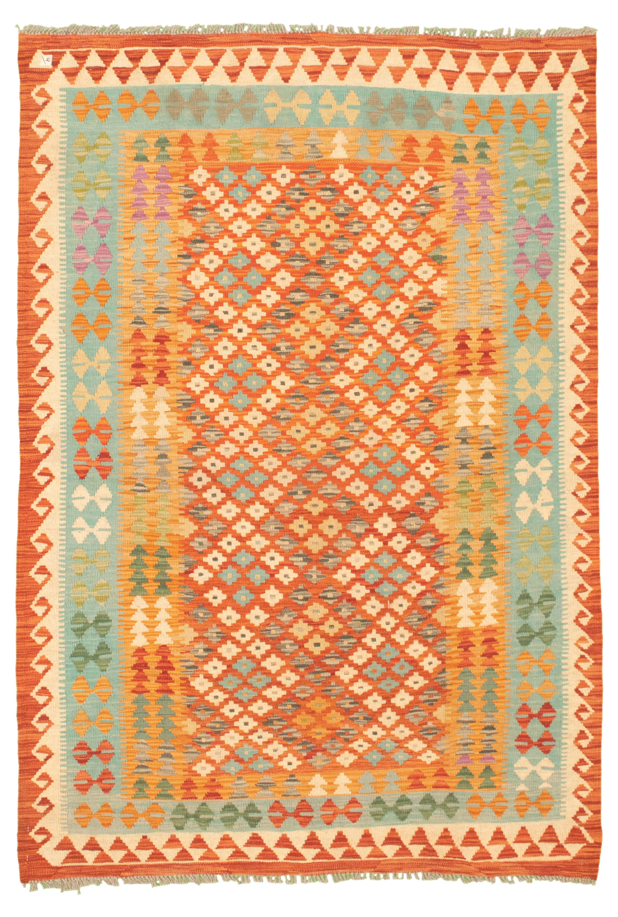 Hand woven Bold and Colorful  Dark Copper Wool Kilim 4'4" x 6'4"  Size: 4'4" x 6'4"  