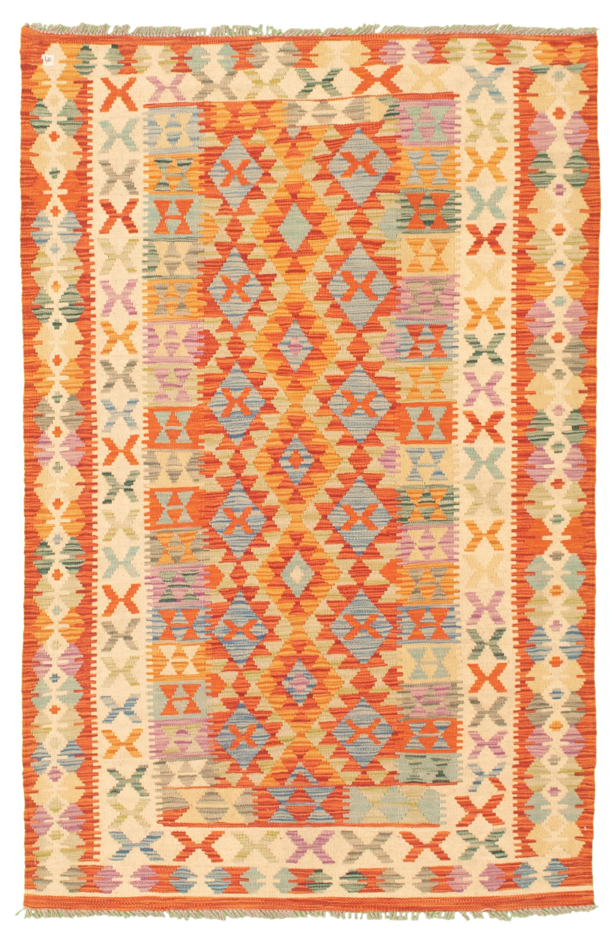 Hand woven Bold and Colorful  Dark Copper Wool Kilim 4'1" x 6'4" Size: 4'1" x 6'4"  