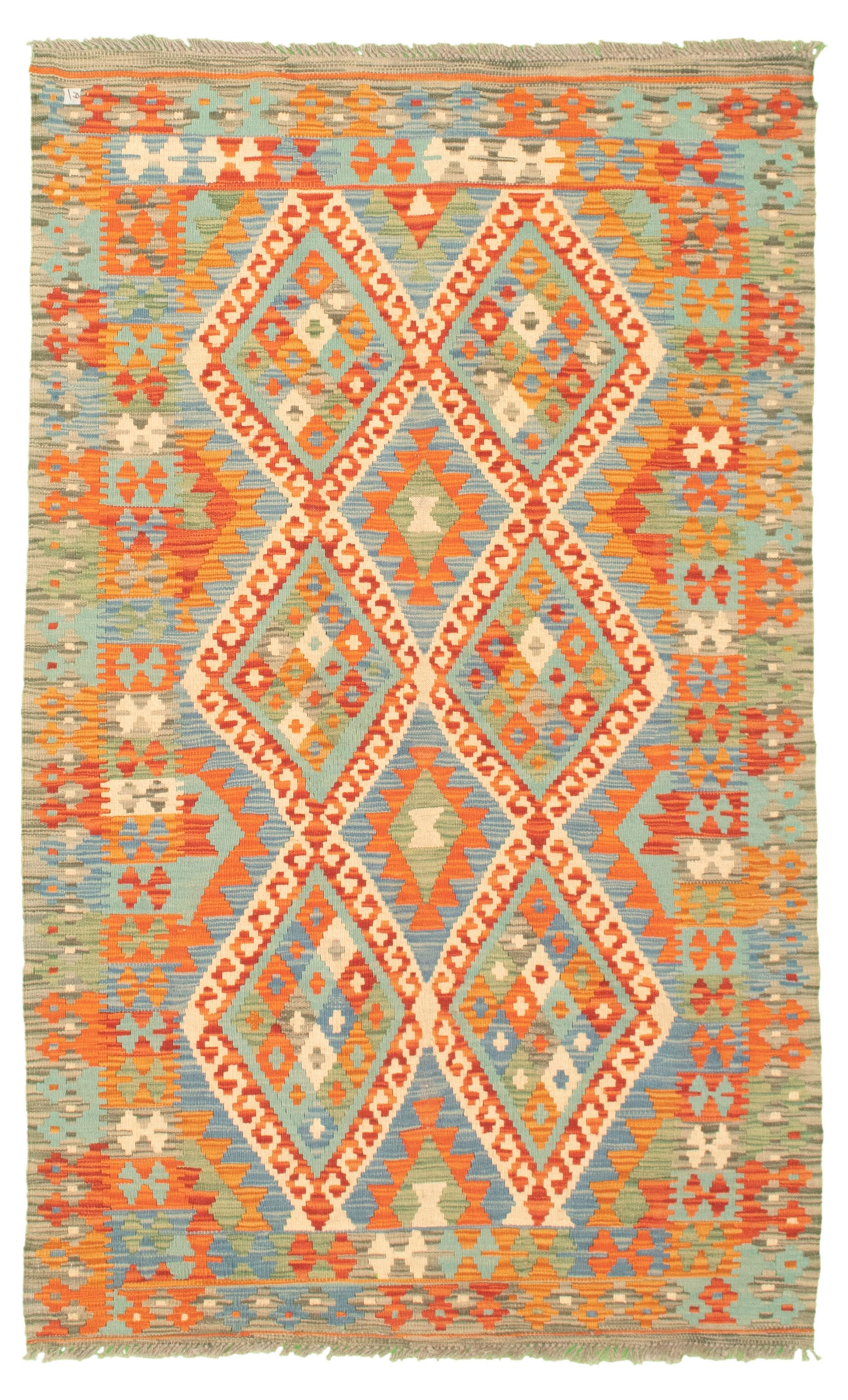 Hand woven Bold and Colorful  Dark Copper Wool Kilim 3'10" x 6'5" Size: 3'10" x 6'5"  