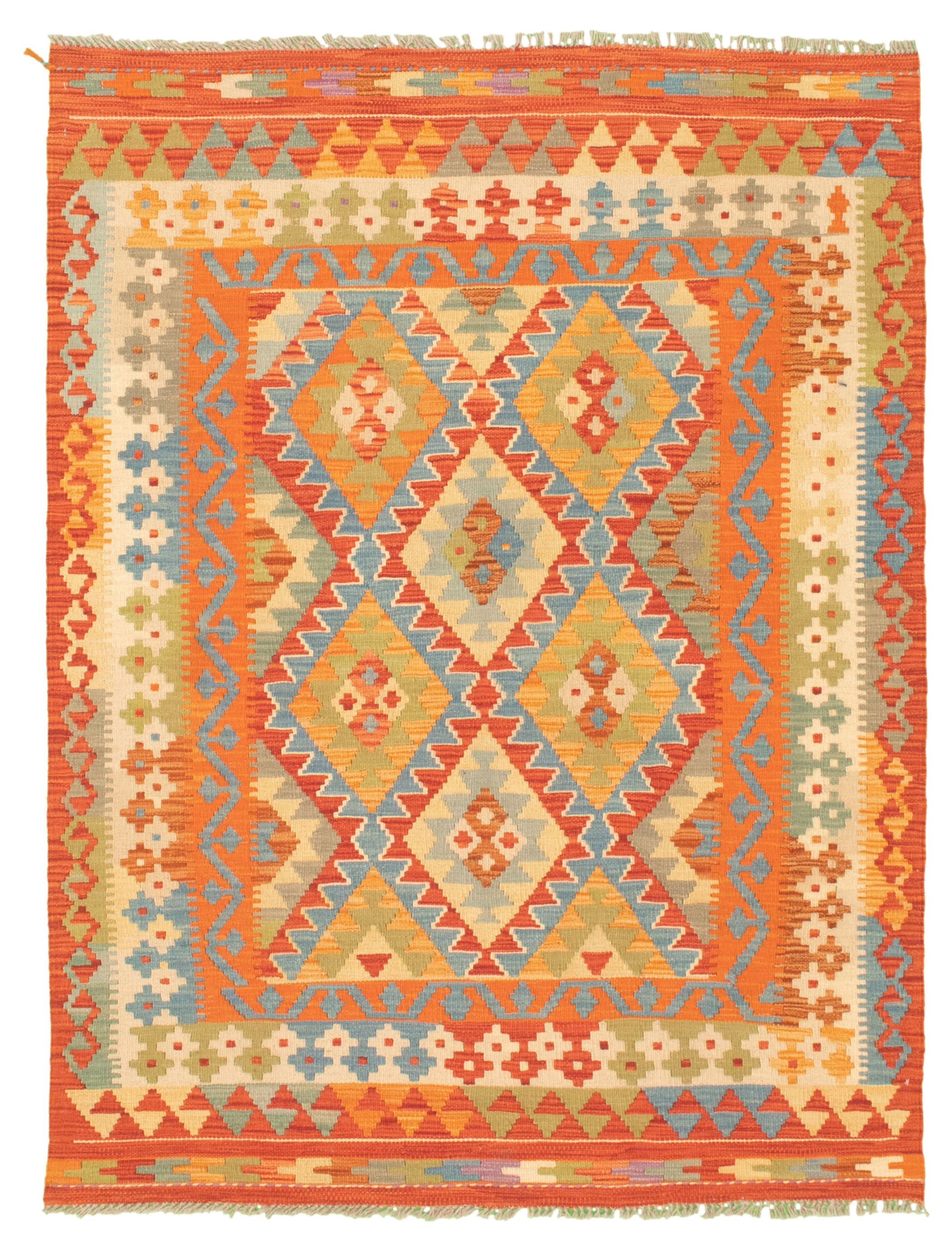 Hand woven Bold and Colorful  Dark Copper Wool Kilim 4'4" x 5'9" Size: 4'4" x 5'9"  