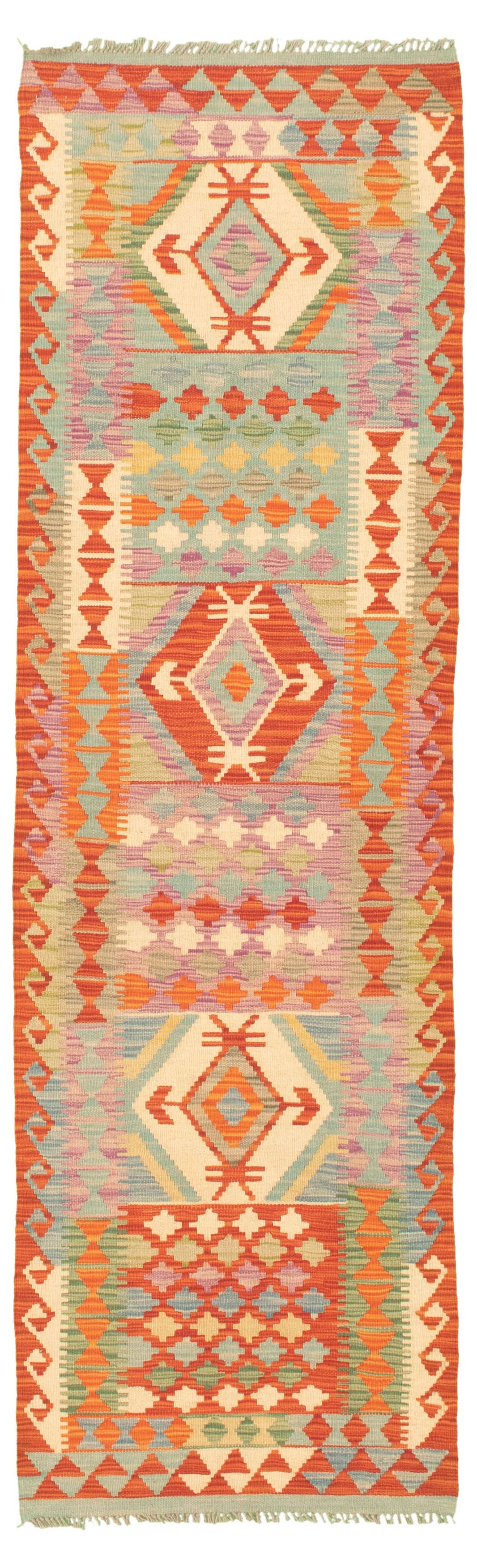Hand woven Bold and Colorful  Dark Copper Wool Kilim 2'5" x 10'3" Size: 2'5" x 10'3"  