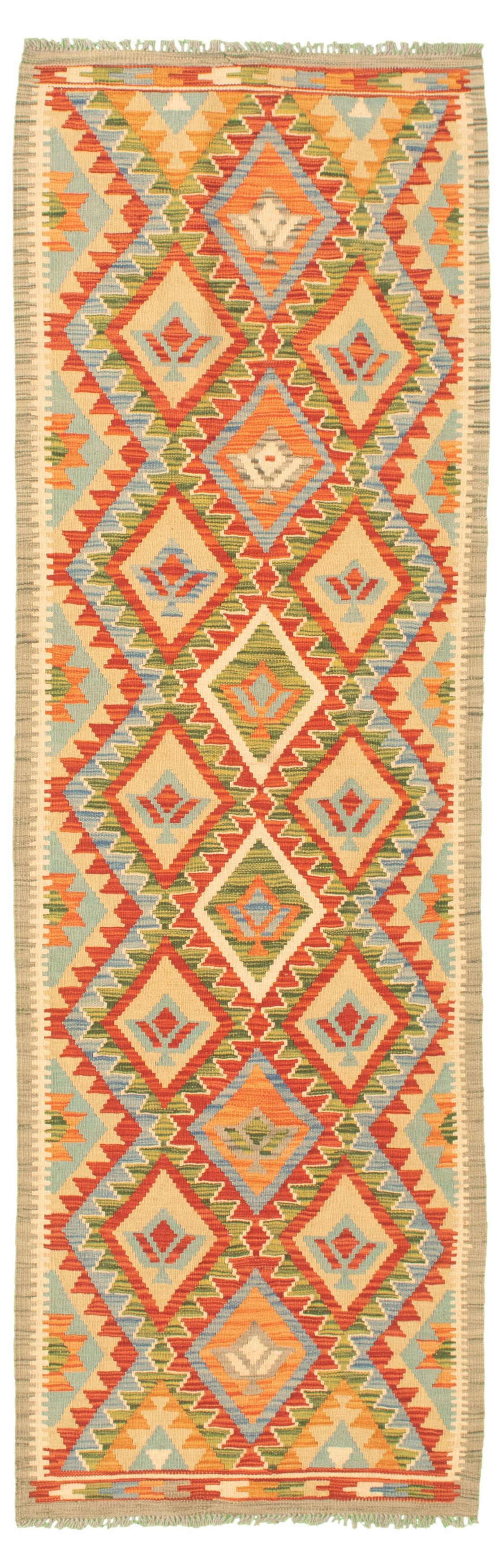 Hand woven Bold and Colorful  Cream Wool Kilim 2'7" x 8'5" Size: 2'7" x 8'5"  