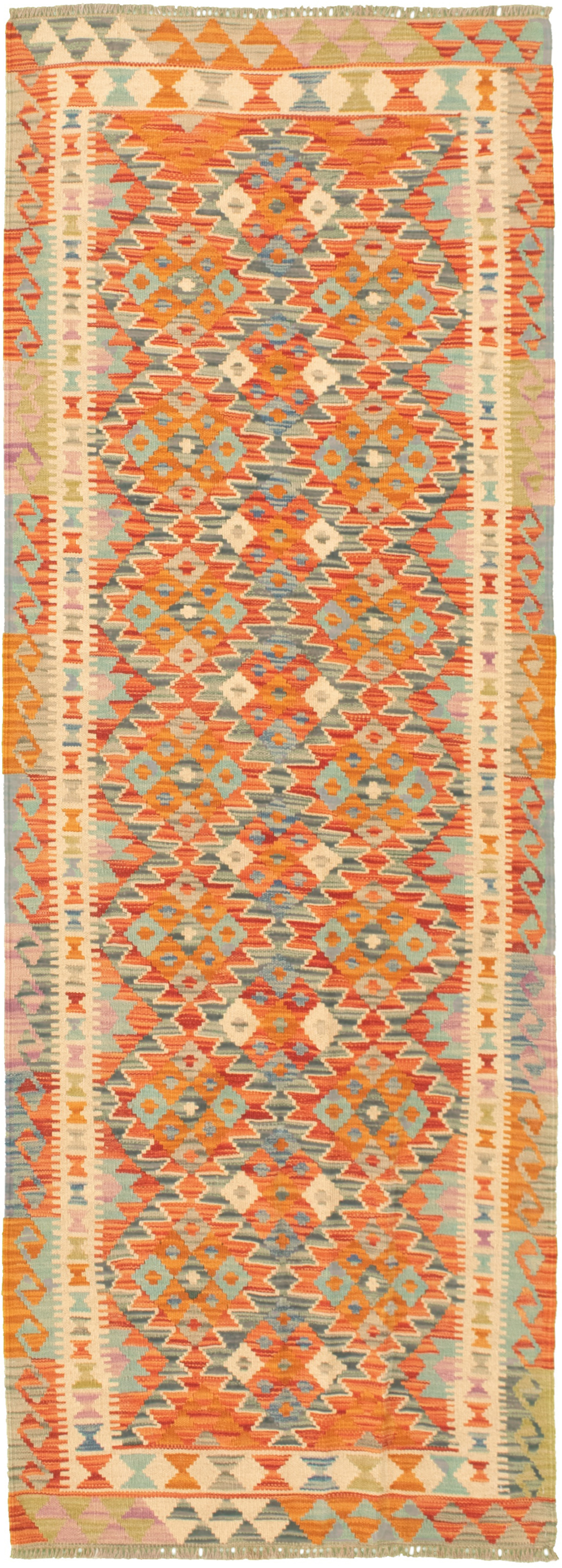 Hand woven Bold and Colorful  Dark Copper Wool Kilim 2'8" x 8'1" Size: 2'8" x 8'1"  