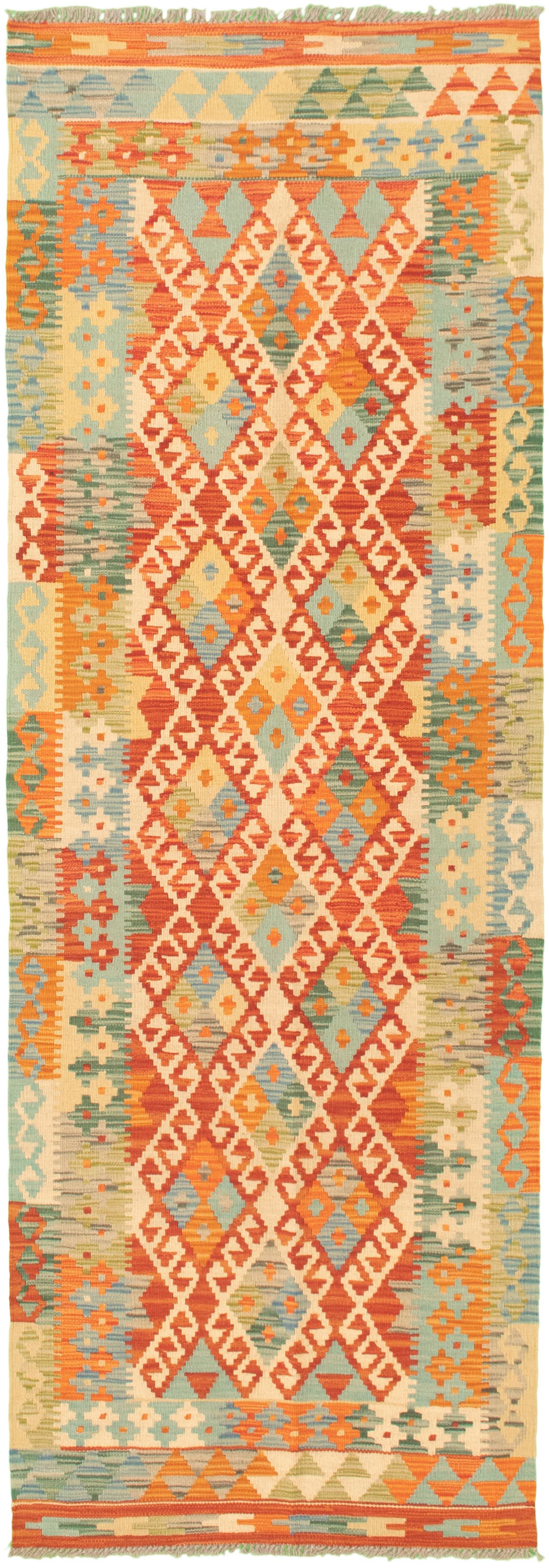Hand woven Bold and Colorful  Dark Copper Wool Kilim 2'9" x 8'4"  Size: 2'9" x 8'4"  