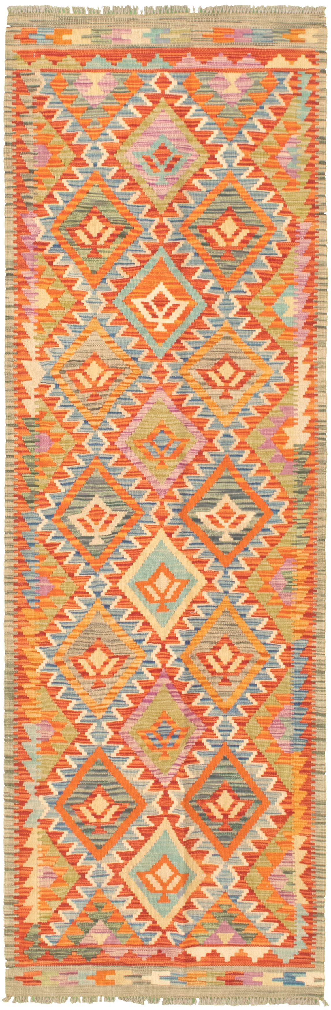 Hand woven Bold and Colorful  Dark Copper Wool Kilim 2'7" x 8'3" Size: 2'7" x 8'3"  