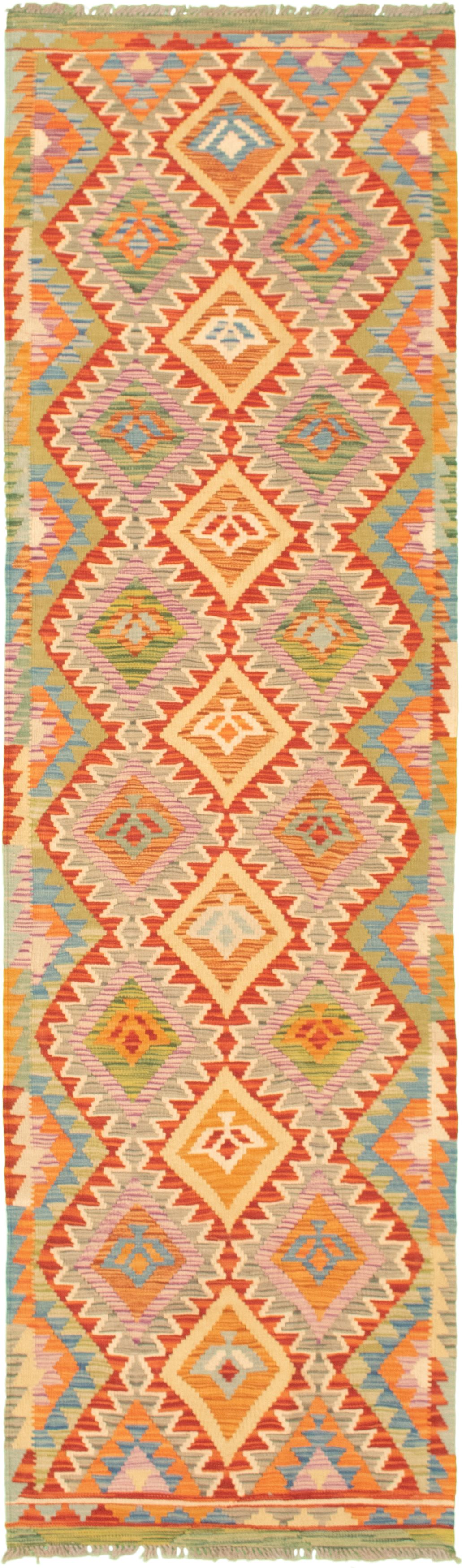 Hand woven Bold and Colorful  Dark Copper Wool Kilim 2'7" x 9'9" Size: 2'7" x 9'9"  