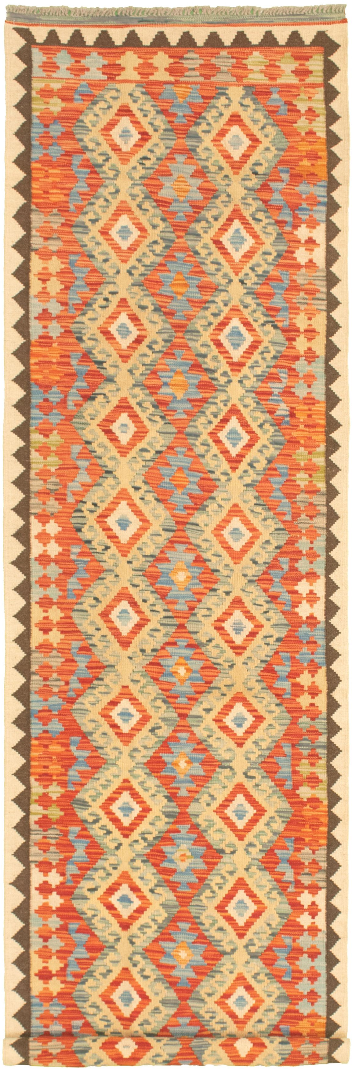 Hand woven Bold and Colorful  Dark Copper Wool Kilim 2'7" x 9'10" Size: 2'7" x 9'10"  