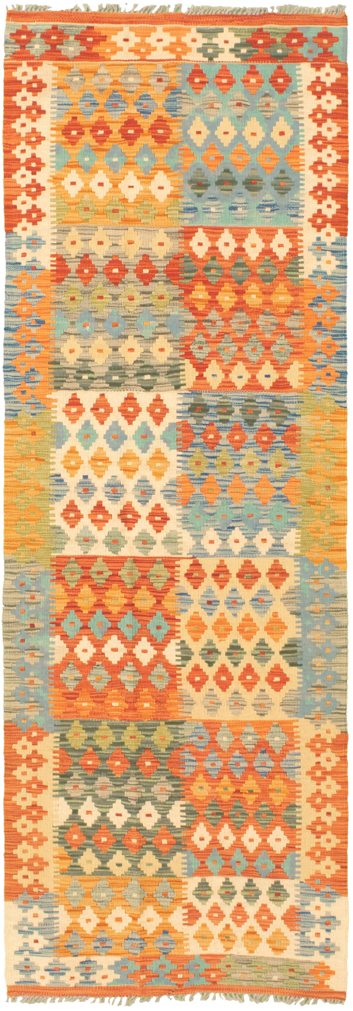 Hand woven Bold and Colorful  Dark Copper Wool Kilim 2'8" x 8'0" Size: 2'8" x 8'0"  