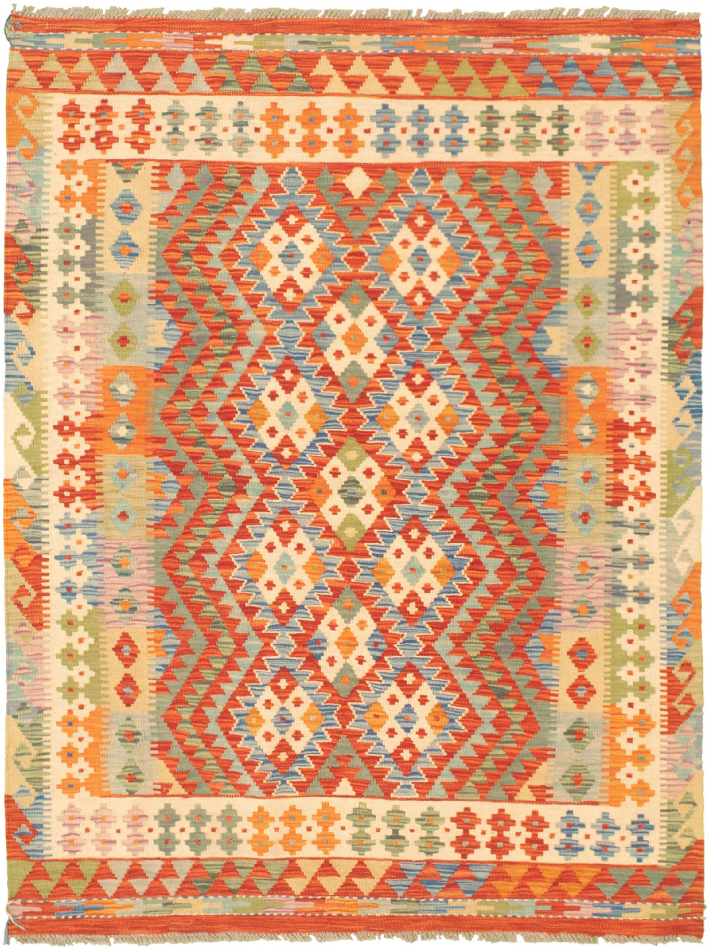 Hand woven Bold and Colorful  Dark Copper Wool Kilim 4'7" x 6'1" Size: 4'7" x 6'1"  
