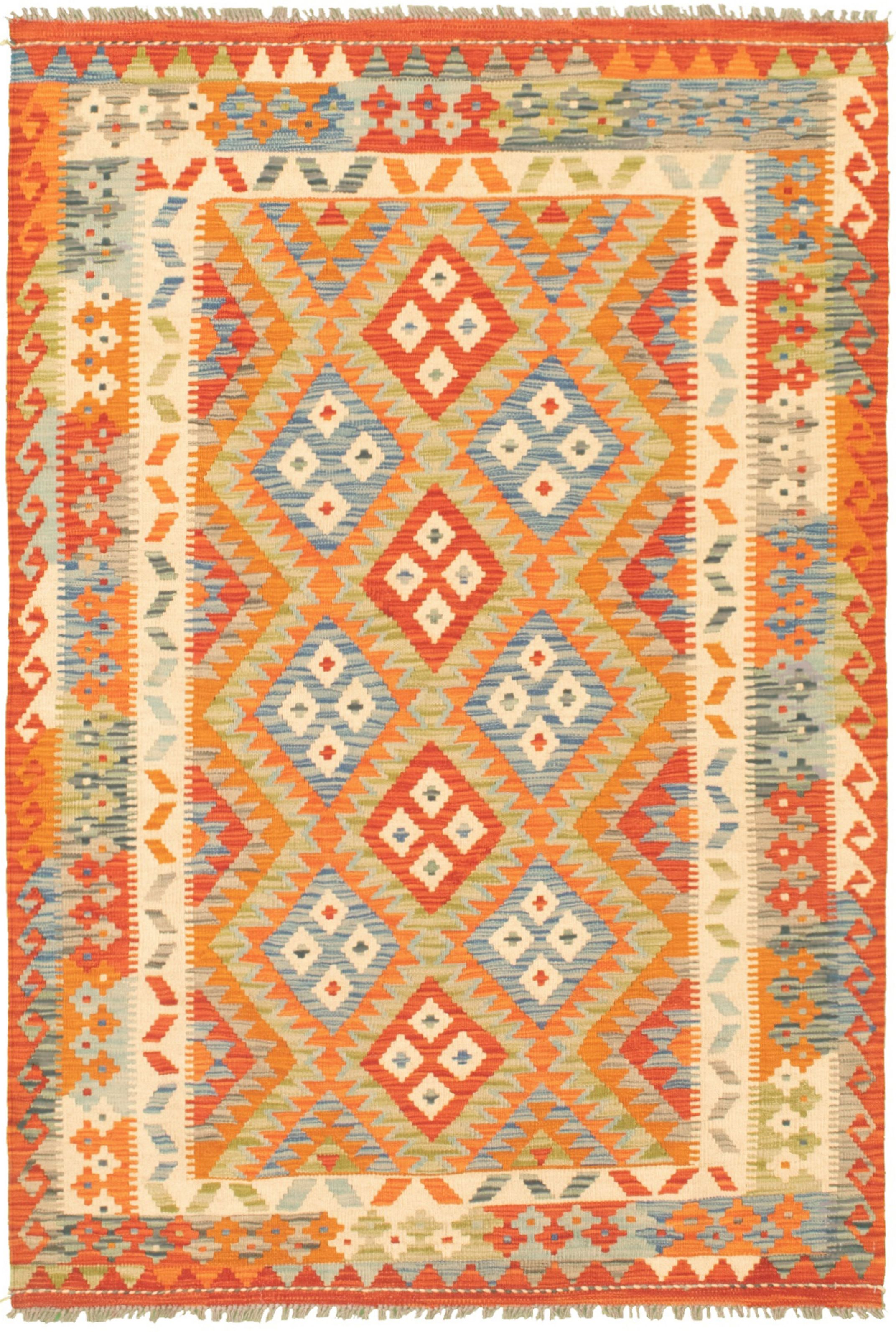 Hand woven Bold and Colorful  Dark Copper Wool Kilim 4'3" x 6'3"  Size: 4'3" x 6'3"  