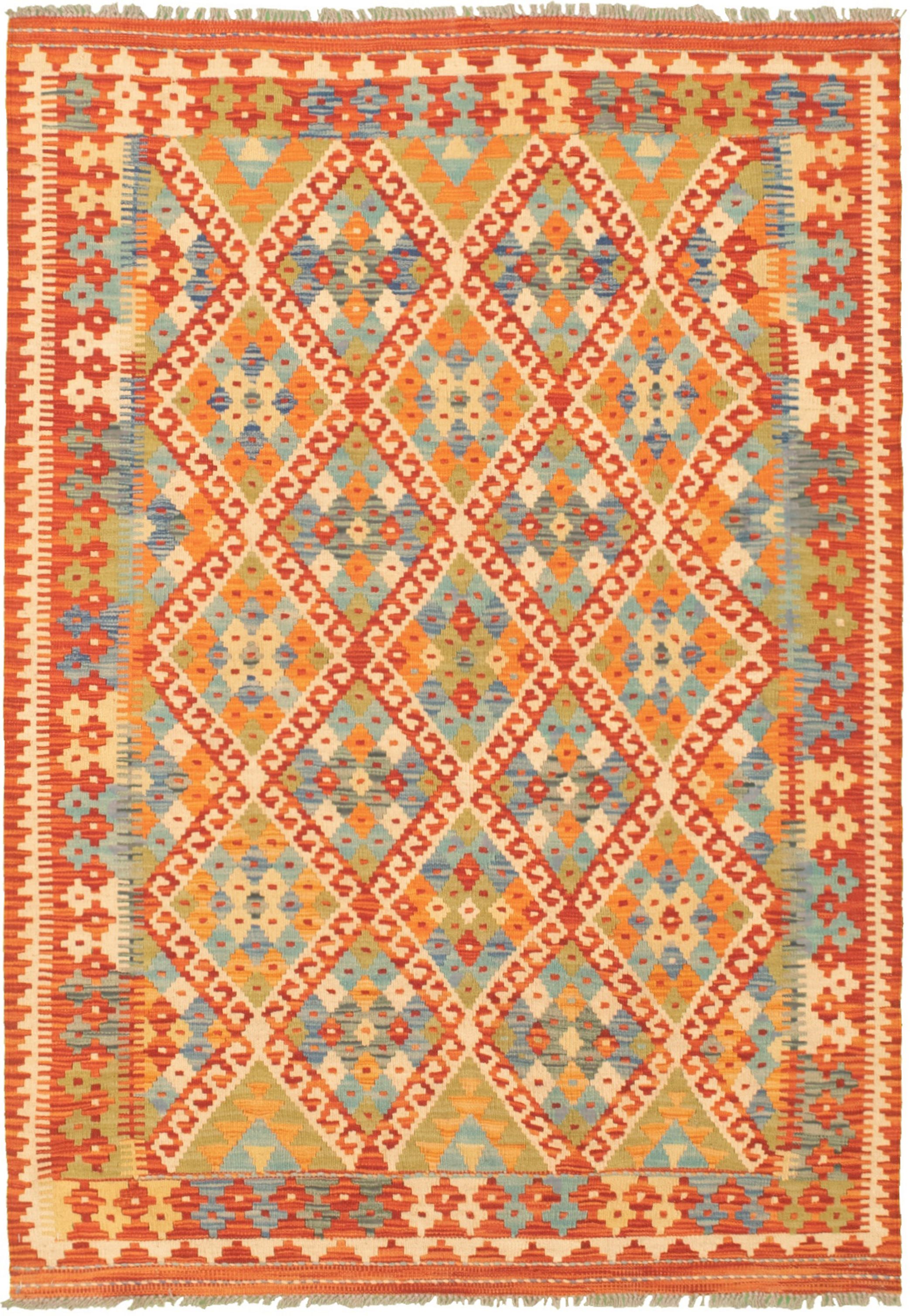 Hand woven Bold and Colorful  Dark Copper Wool Kilim 4'3" x 6'1" Size: 4'3" x 6'1"  