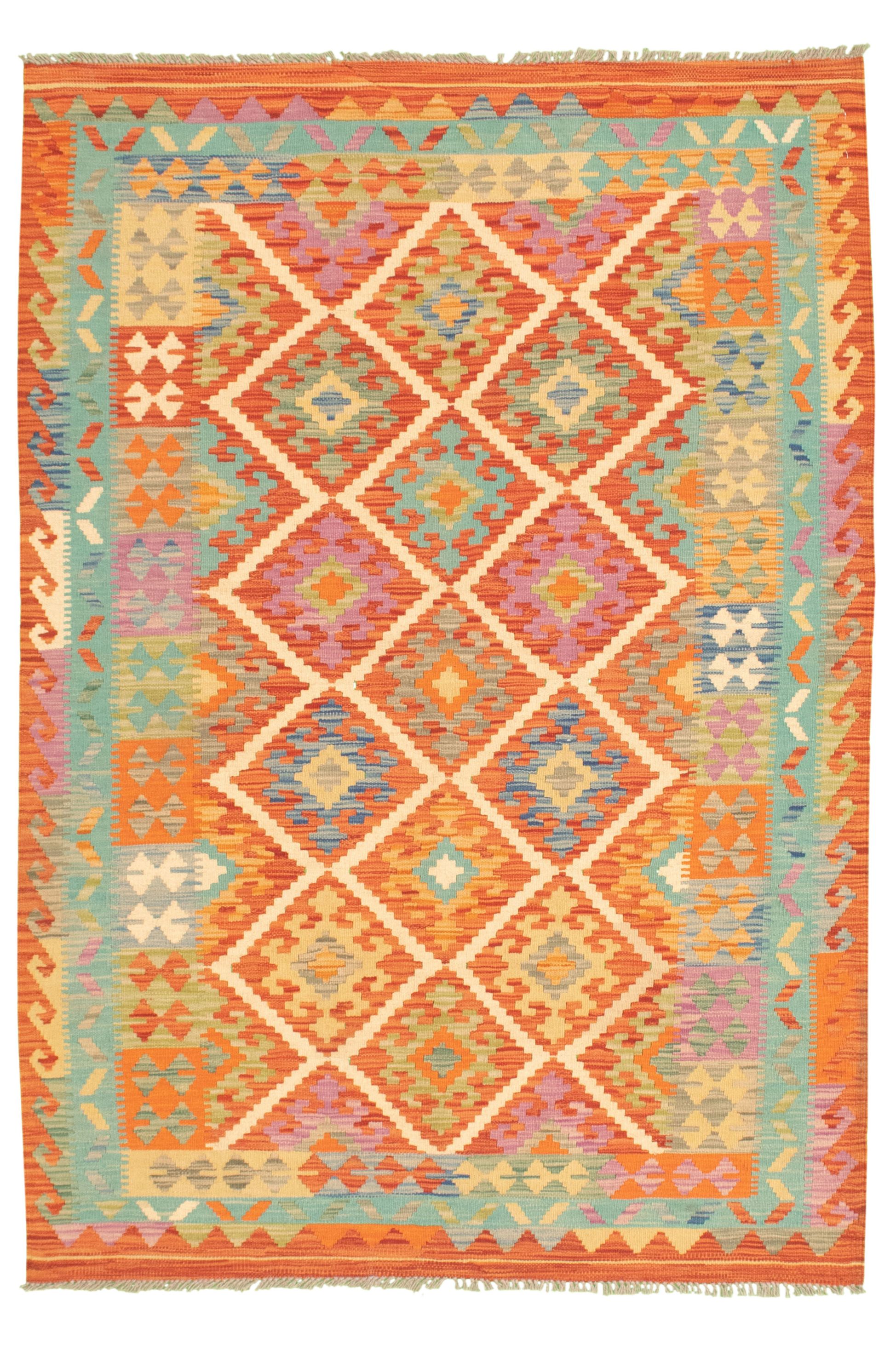 Hand woven Bold and Colorful  Dark Copper Wool Kilim 4'3" x 6'5"  Size: 4'3" x 6'5"  