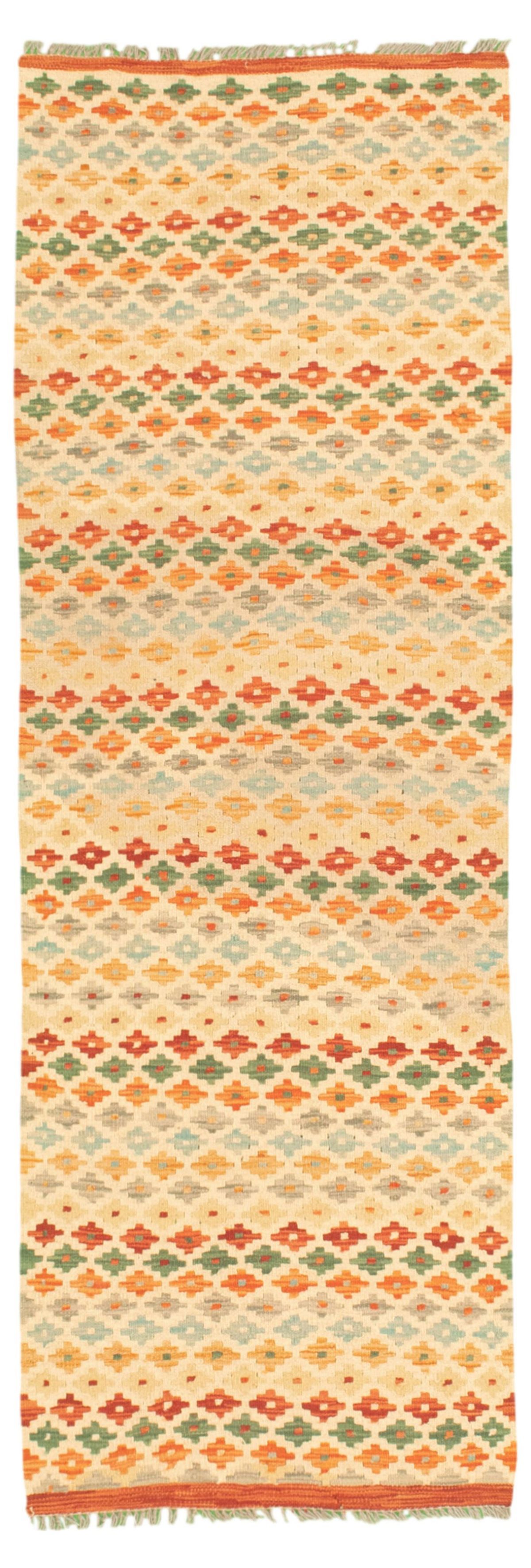 Hand woven Bold and Colorful  Cream Wool Kilim 2'2" x 6'10"  Size: 2'2" x 6'10"  