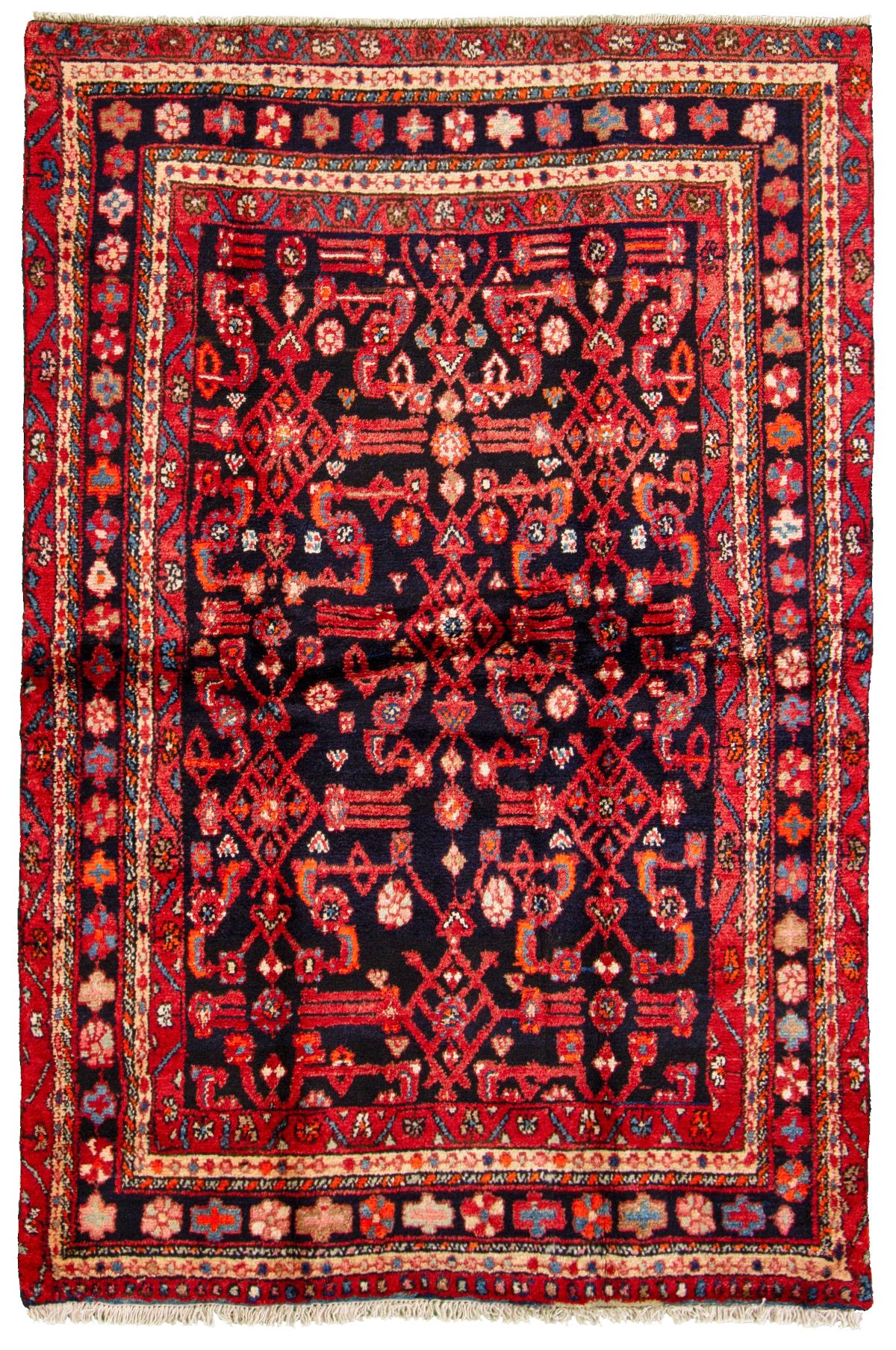 Hand-knotted Hamadan  Wool Rug 4'3" x 6'4" Size: 4'3" x 6'4"  