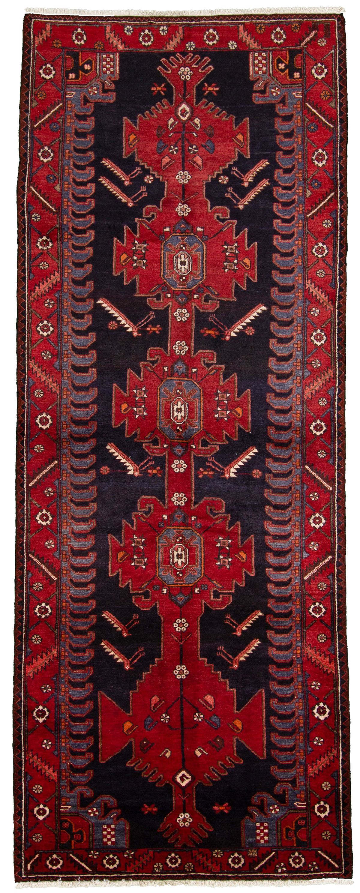 Hand-knotted Hamadan  Wool Rug 3'8" x 9'9" Size: 3'8" x 9'9"  