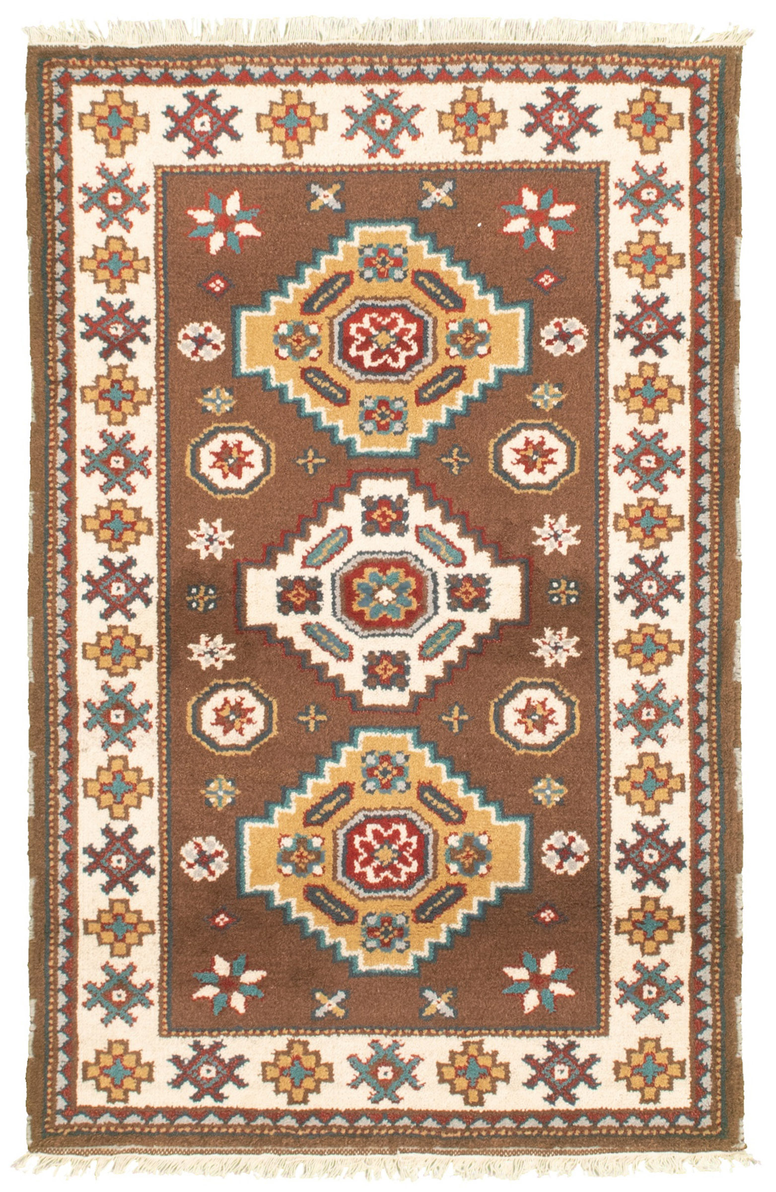 Hand-knotted Royal Kazak Brown Wool Rug 3'2" x 5'0"  Size: 3'2" x 5'0"  