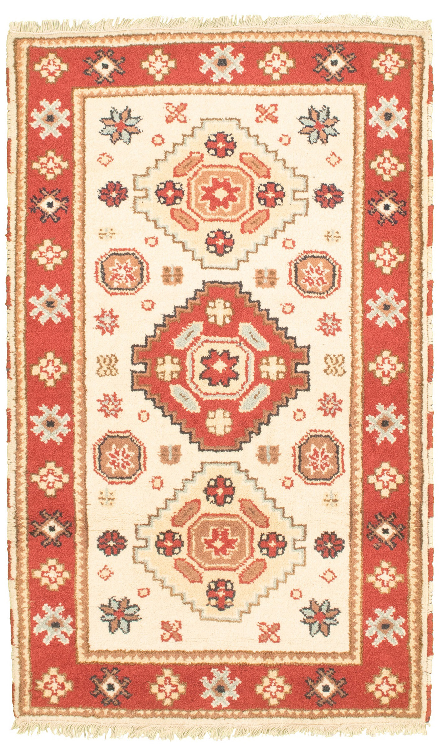 Hand-knotted Royal Kazak Red Wool Rug 3'2" x 5'3"  Size: 3'2" x 5'3"  