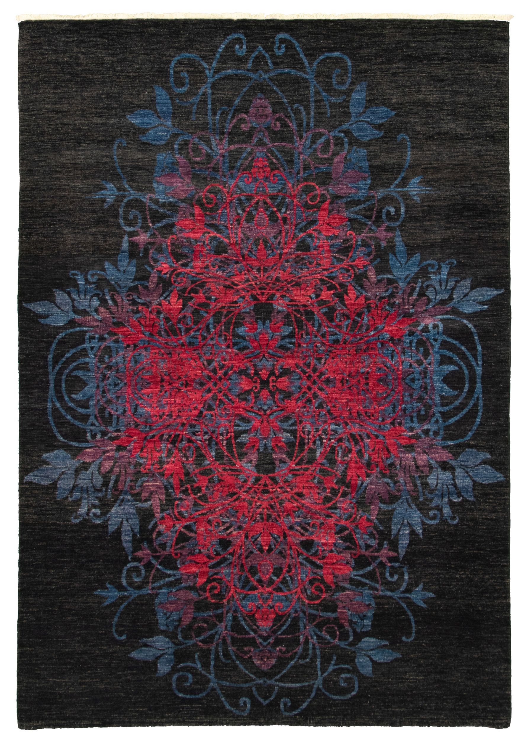 Hand-knotted Signature Collection Black Wool Rug 6'2" x 8'10" Size: 6'2" x 8'10"  