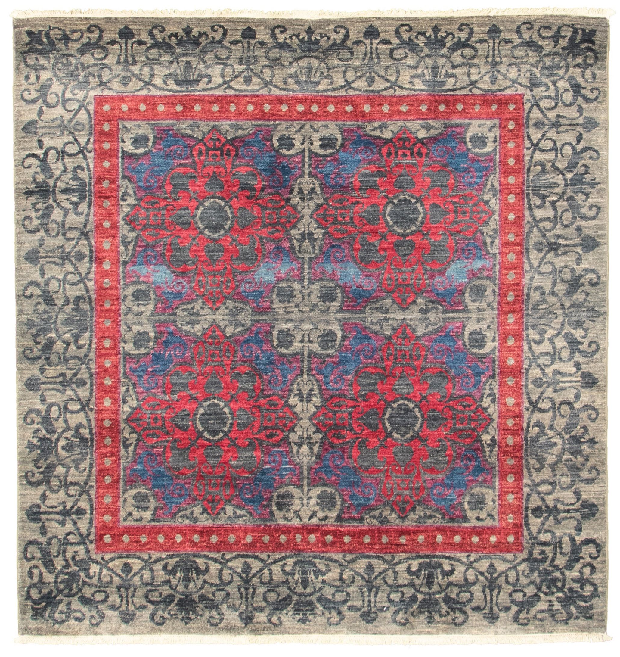 Hand-knotted Signature Collection Grey, Red Wool Rug 5'1" x 5'2" Size: 5'1" x 5'2"  